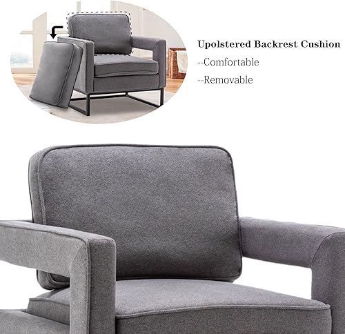 Miniatura 16 de Alunaune Sillón de tela moderna negra para sala de estar, silla decorativa de mediados de siglo, respaldo tapizado, silla de descanso, cojín de