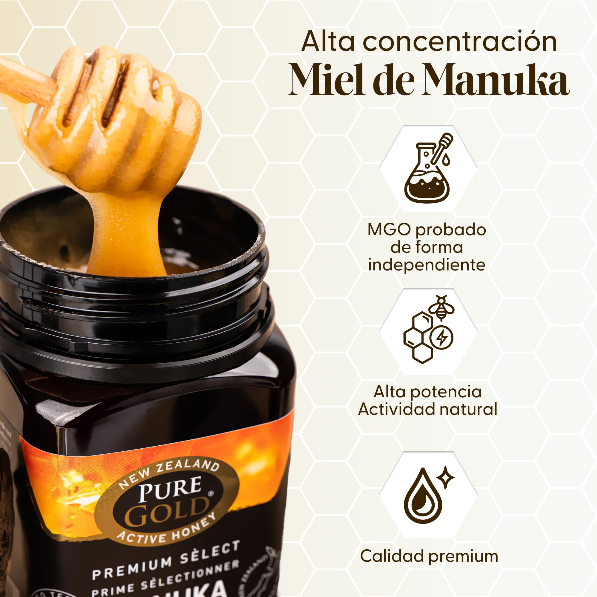 Pure Gold Miel selecta prémium de Manuka 850+ MGO 500G
