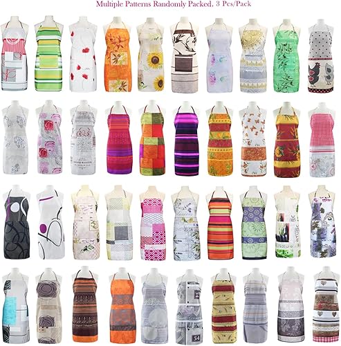 Miniatura 3 de FBTS Basic Paquete de 3 delantales ajustables para mujeres y hombres, delantales resistentes al agua con bolsillos para cocina