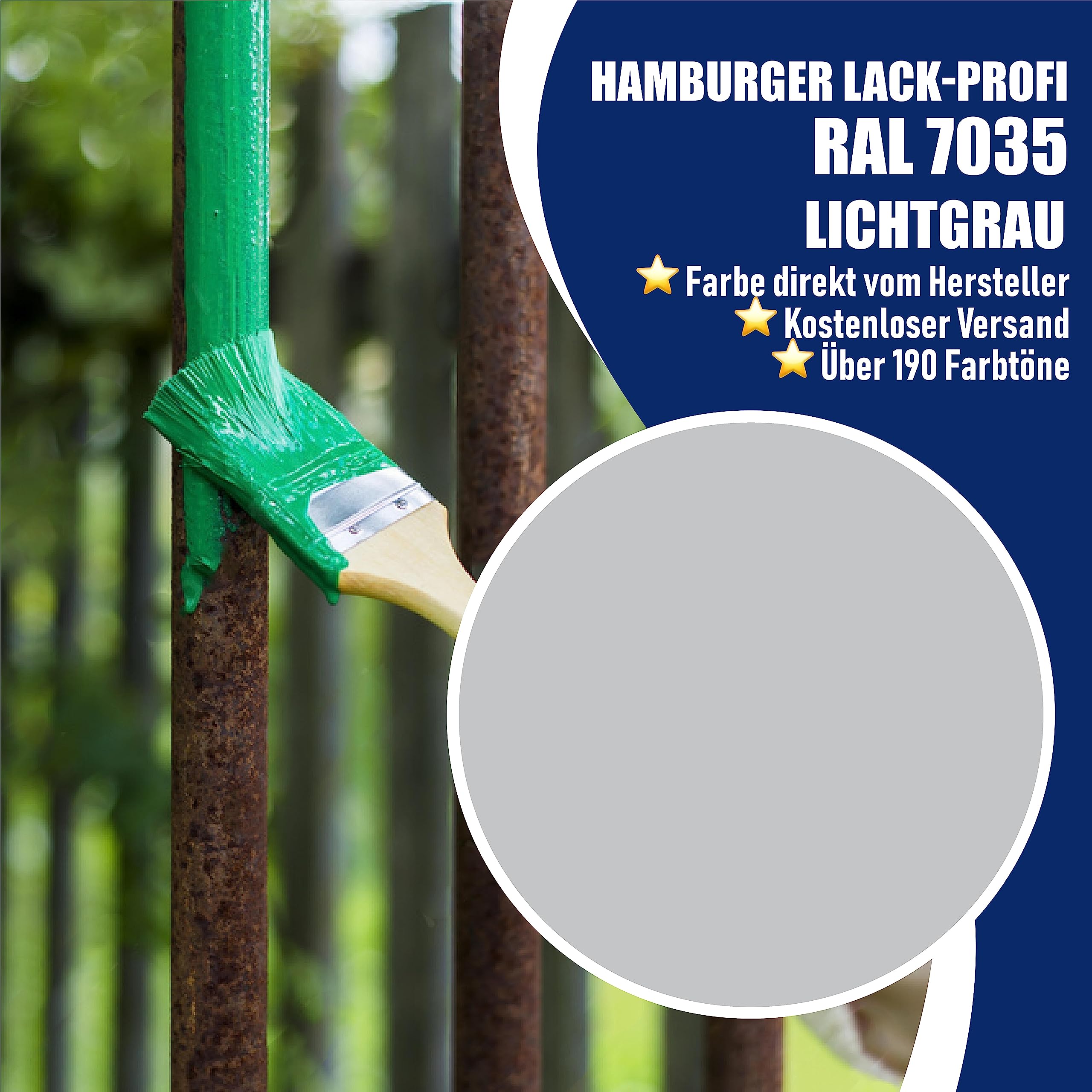 Metallschutzlack 3in1 SEIDENMATT Grau RAL 7035 Lichtgrau Metallschutzfarbe 3-in-1 Grundierung, Rostschutz und Deckanstrich in Einem Metalllack Metallfarbe // Hamburger Lack-Profi (2,5 L)