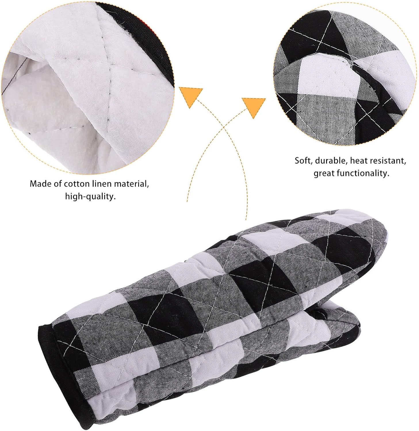 SECFOU Heat Resistant Oven Mitt and Dishcloth Set, 6pcs Kitchen Linen Bundle with Microwave Gloves, Insulated Baking Mats, Black and White, Potholders for Safe Cooking and Oven Use