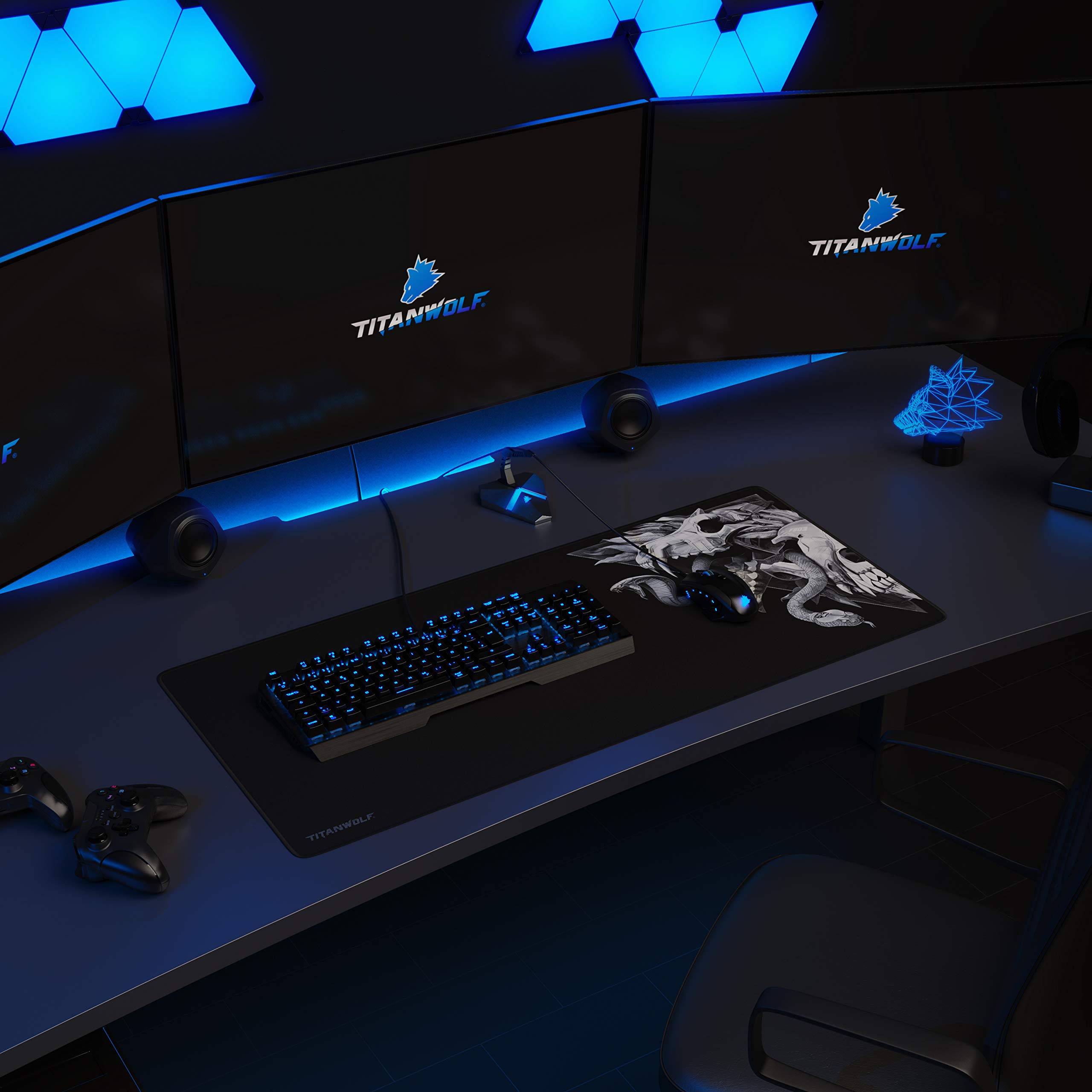 Tappetino Mouse Da Gaming TITANWOLF XXL - 900x400mm, 3mm Spessore | Base Gomma Antiscivolo, Design Wolf Skull - Foto 11