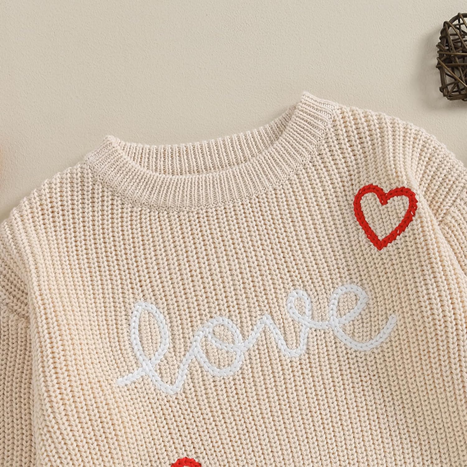 Baby Girl Cute Long Sleeve Crew Neck Love Embroidery Sweater Toddler Valentine Outfits - Image 5