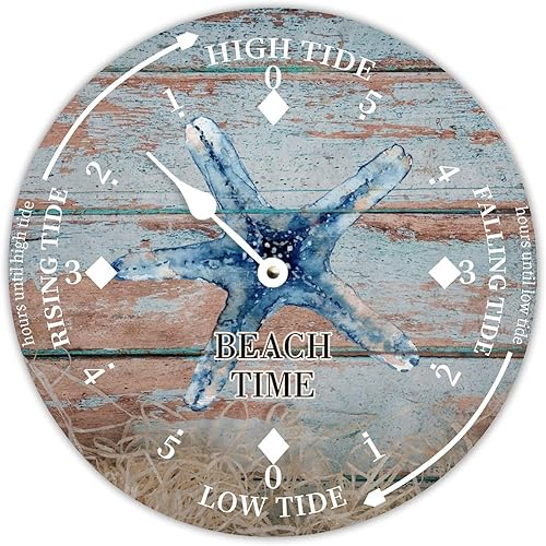 Beach Time - Reloj de marea con estrellas de mar, silencioso, sin tictac, funciona con pilas, reloj de marea de madera, arte de pared, reloj de