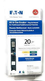 All-In-One Breaker 20 Amp single Pole Plug-on Neutral Arc Fault/Ground CHFP120A1CS Eaton