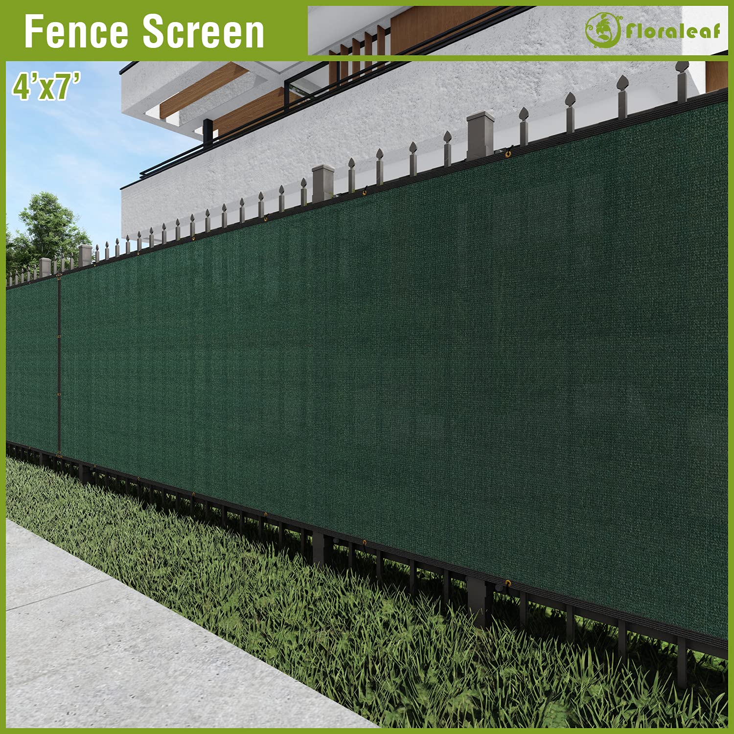 FLORALEAF 4' x 7' Green Fence Privacy ScreenCommercial Outdoor Backyard Shade Mesh Fabric 90% Blockage Net Cover for Wall Garden Yard Backyard (Customized Available) with Zipties