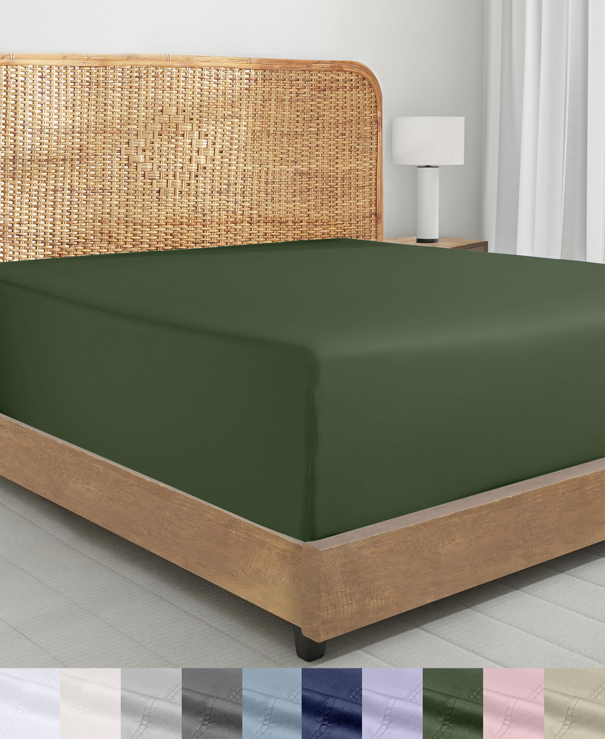 California Design Den Organic Cotton Cali King Fitted Sheet, Olive Green
