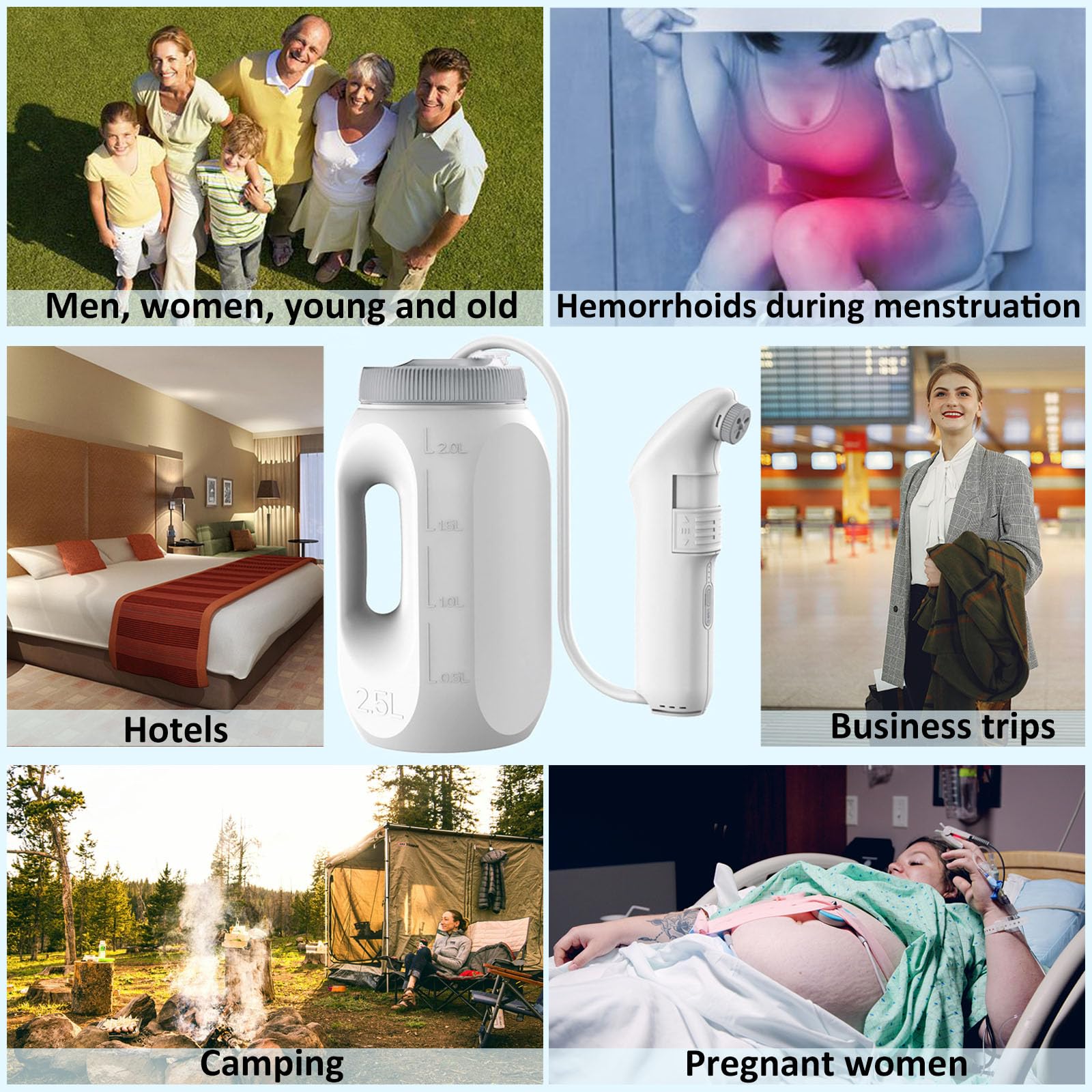 Przenośny bidet podróżny do użytku na zewnątrz,kemping,podróżny, akumulatorowy bidet podróżny,70 minut użytkowania,ręczny bidet natryskowy dla kobiet, mężczyzn i dzieci