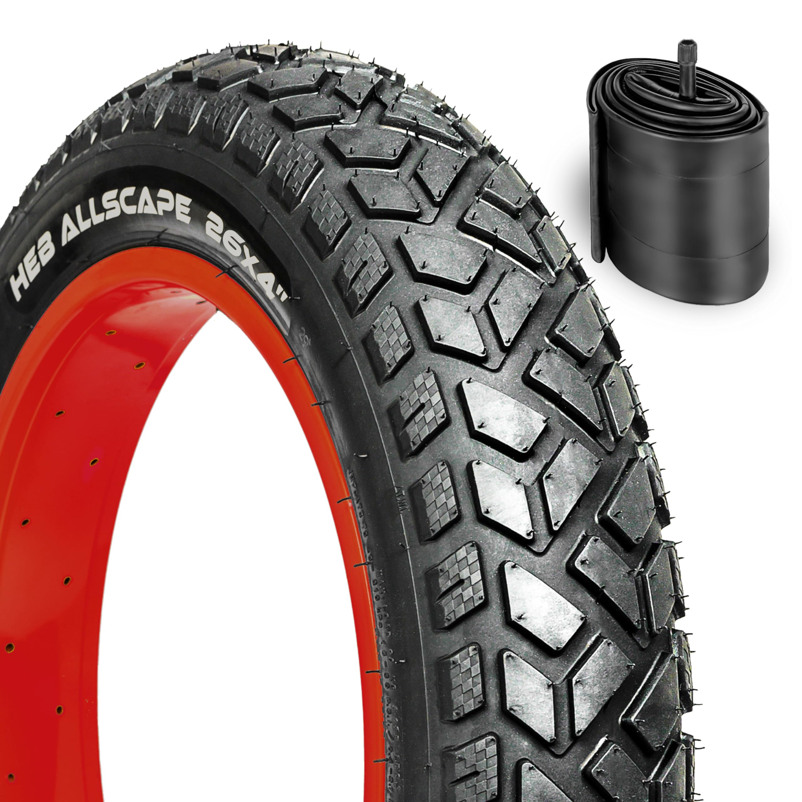 heb allscape heavy duty 26x4 / 20x4 bike tire - high-performance puncture resistant fat tire for e-bikes mountain bikes, bike tire for street + trail riding