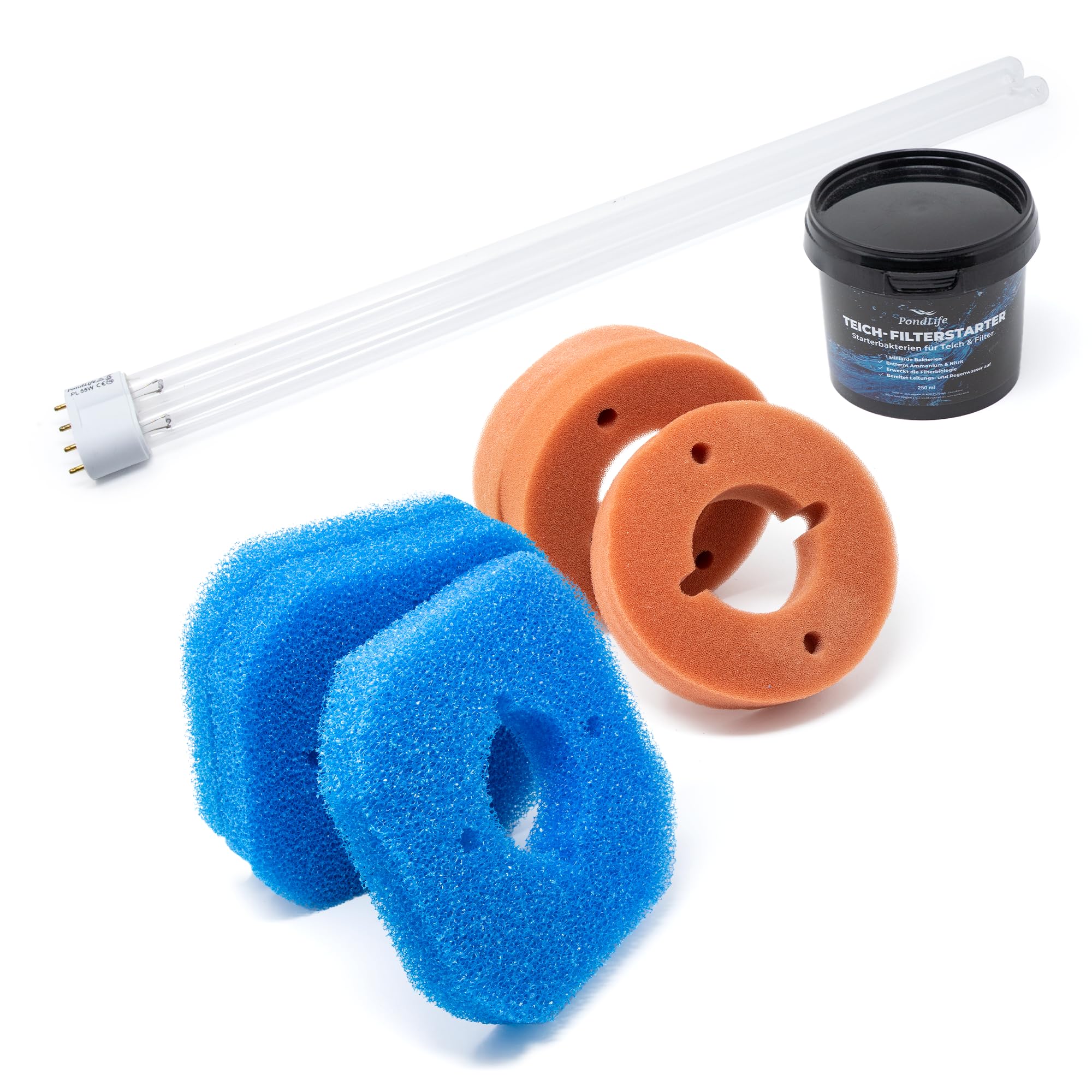 Wartungspaket für Oase FiltoClear 6000 | Ersatzteil Set mit 11W UVC Lampe, 6 Filterschwämme & Filterstarter