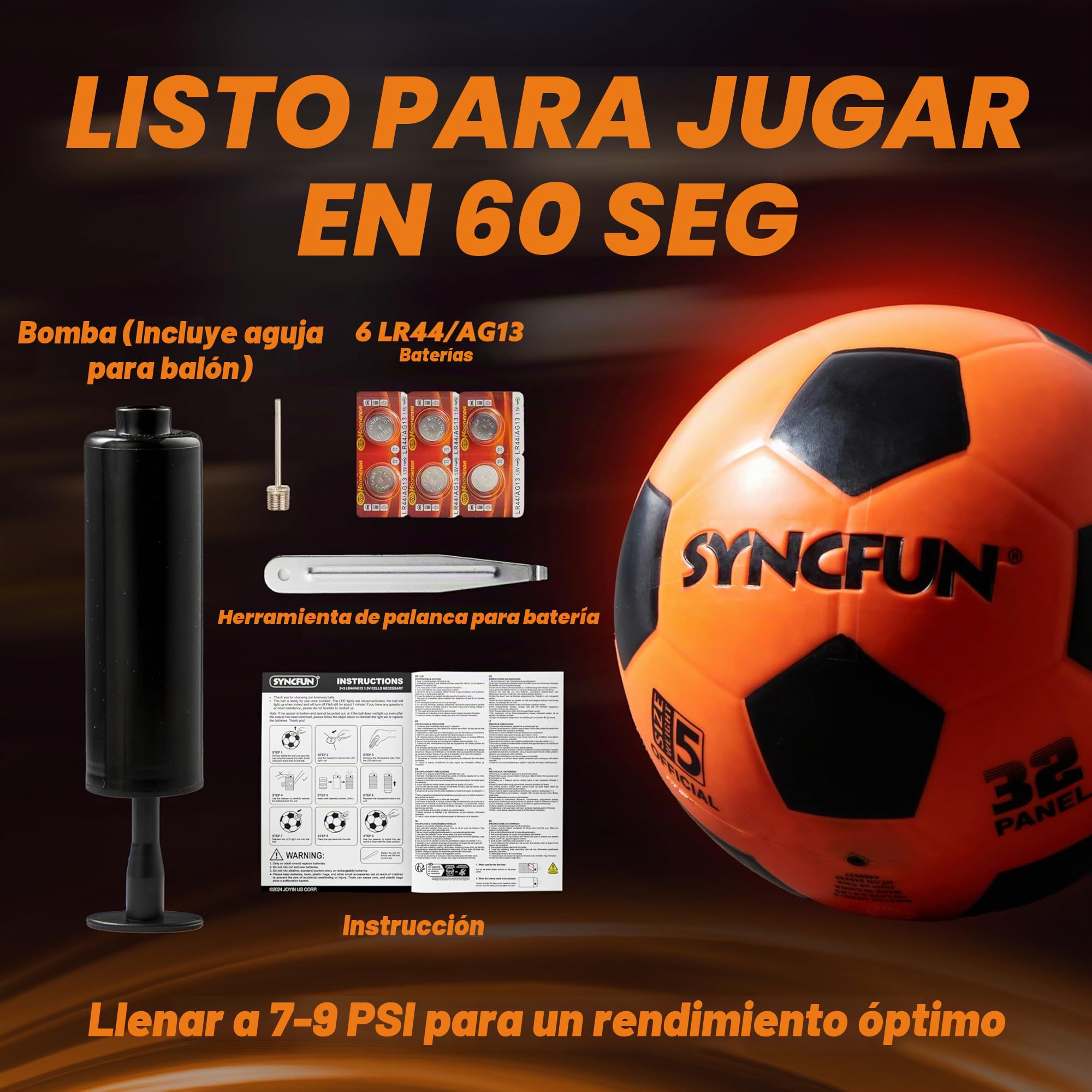 SYNCFUN Balón de Fútbol Luminoso Reflectante Tamaño 5 Brilla en la Oscuridad para Juegos Nocturnos
