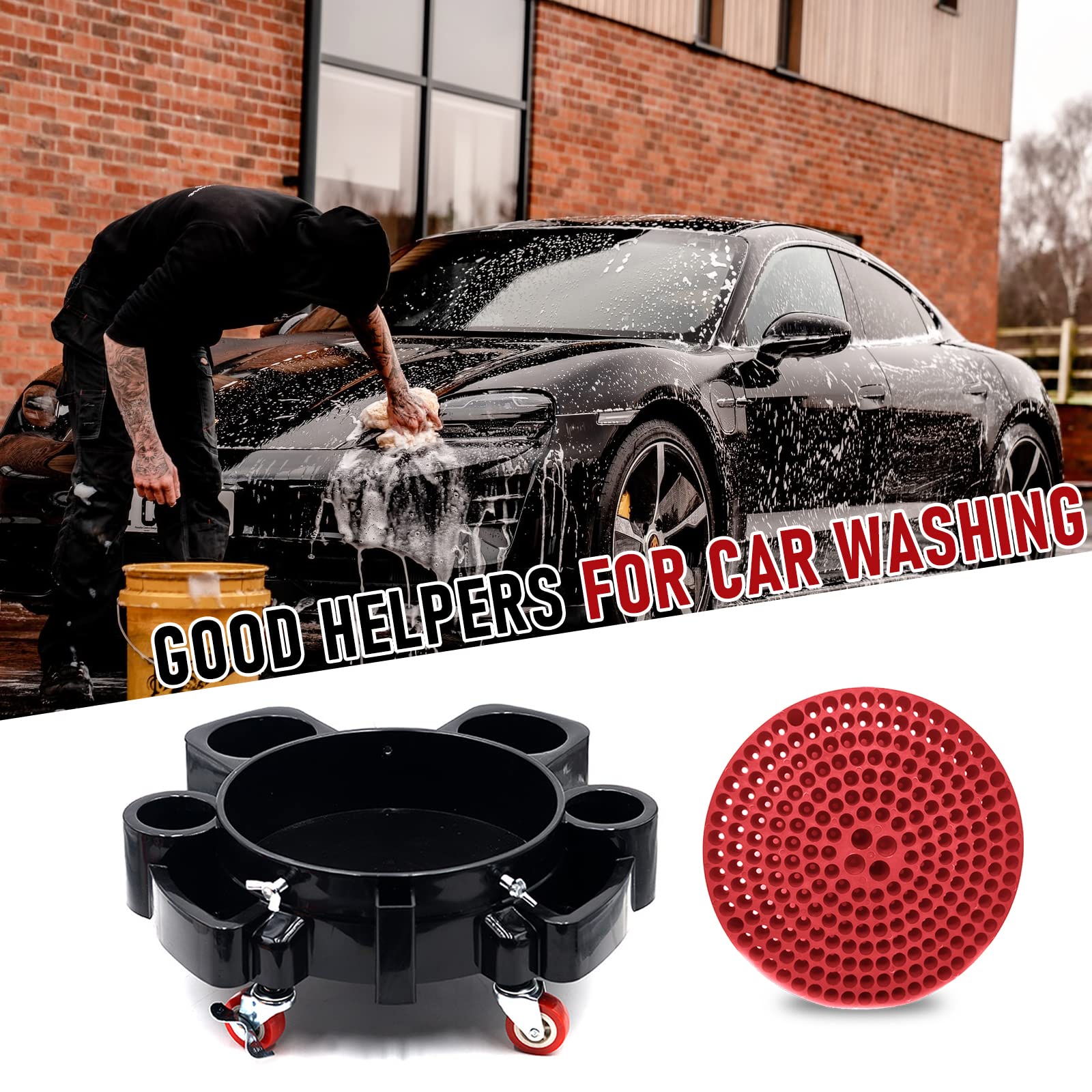 Cubos de lavado de coche de 5 galones, accesorios para lavado de coches, limpieza, detalles, servicio de limpieza profesional de manos de coche, manejo de materiales con ruedas de 360 grados