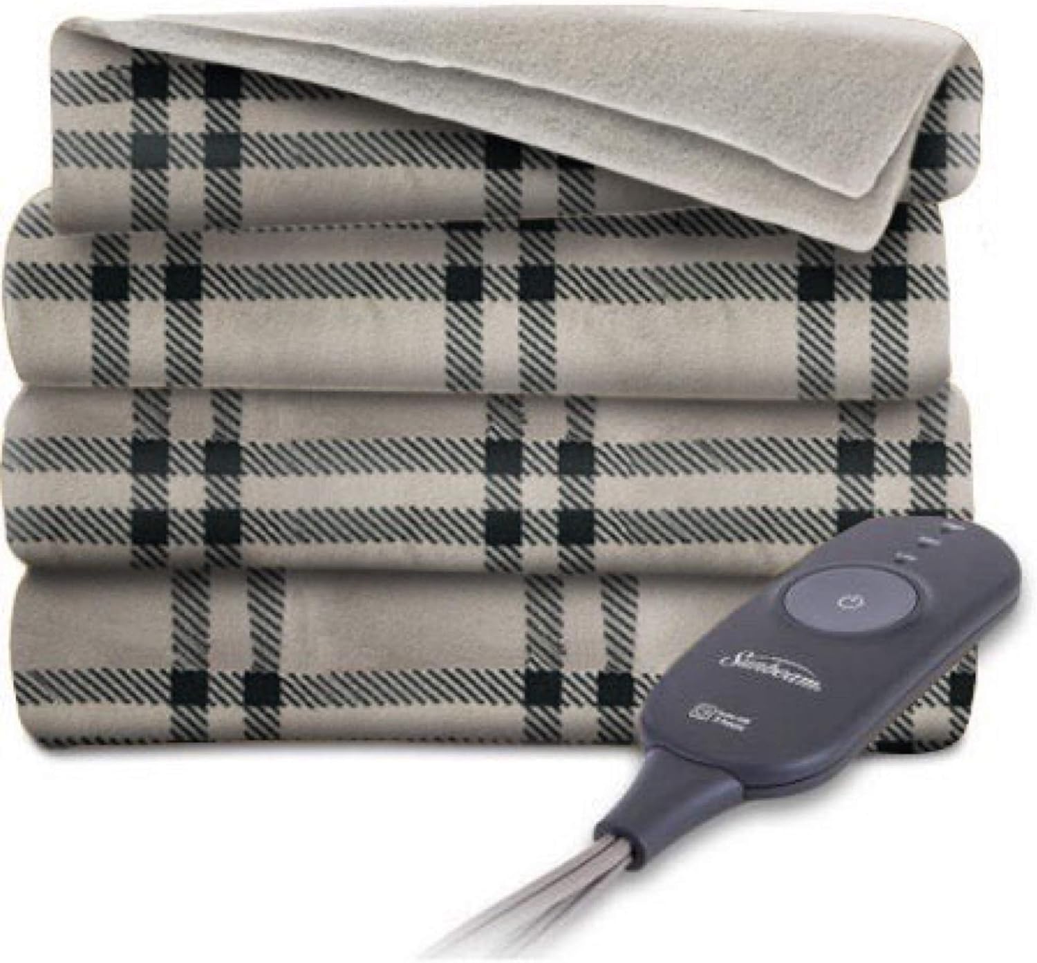 Sunbeam Heated Electric Throw Blanket Fleece Extra Soft 50" X 60" (Beige Plaid)