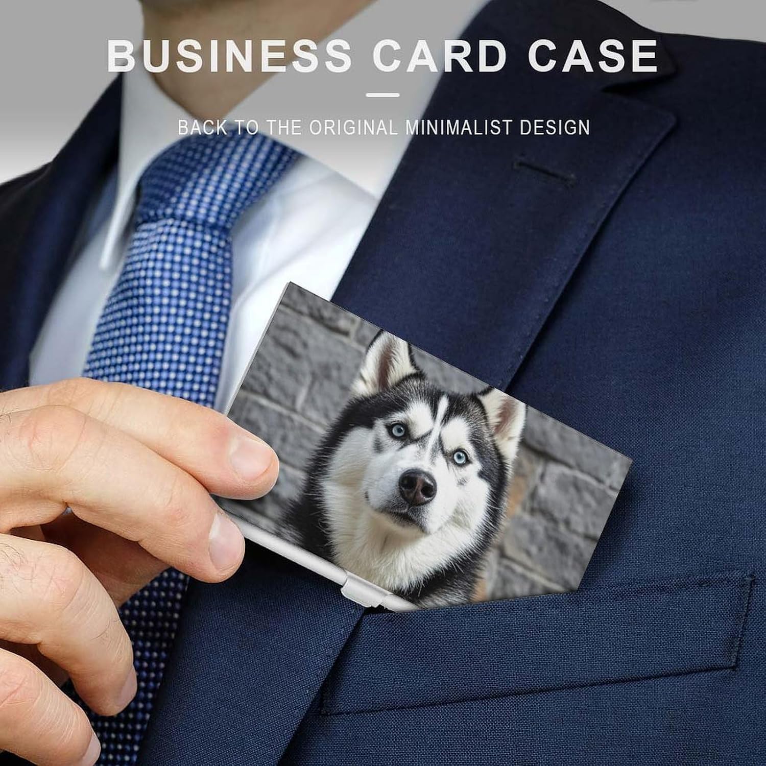 Husky Dog Business Card Case for Women Or Men Snaps Closed Portable Name Holder Credit Card Holder for Business Meeting Use
