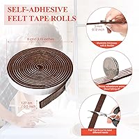 Vista 57 de Zonon 4 rollos de tiras de fieltro de 120 pulgadas con cinta adhesiva de fieltro para muebles, rollos de tiras autoadhesivas de poliéster resistente
