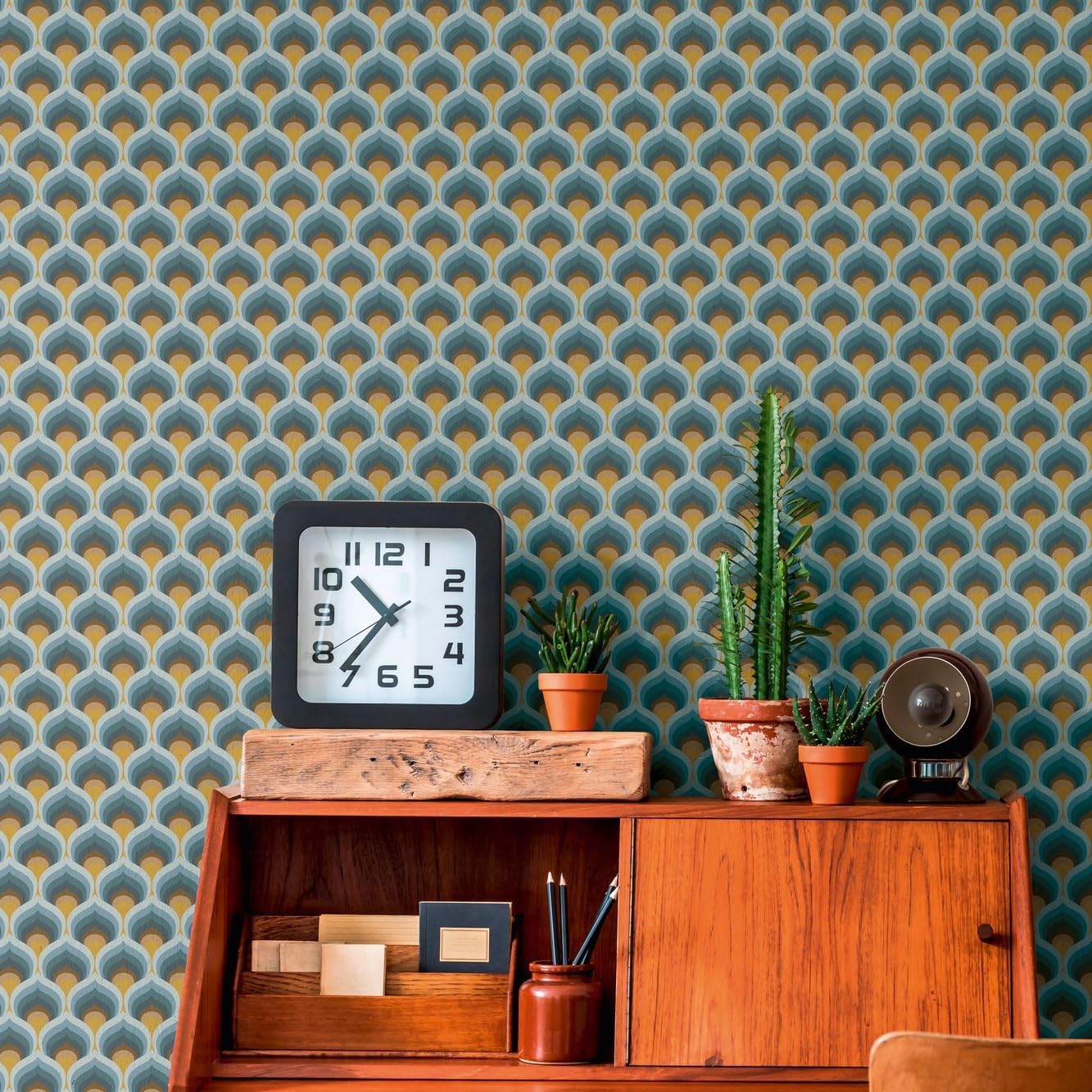 A.S. Création Retro Wallpaper 70s Vintage Graphic Blue Brown Yellow Cream Light Blue Non-Woven Wallpaper Retro Chic 395383 8.50 m x 0.53 m - Made in Germany