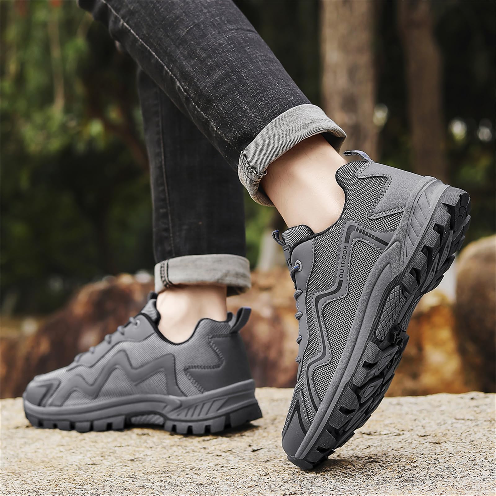 Wanderschuhe Für Herren Zum Wandern Reisen rutschfest Leicht Für Outdoor Camping Arbeit Sneakers Low Top,Grau,40 EU