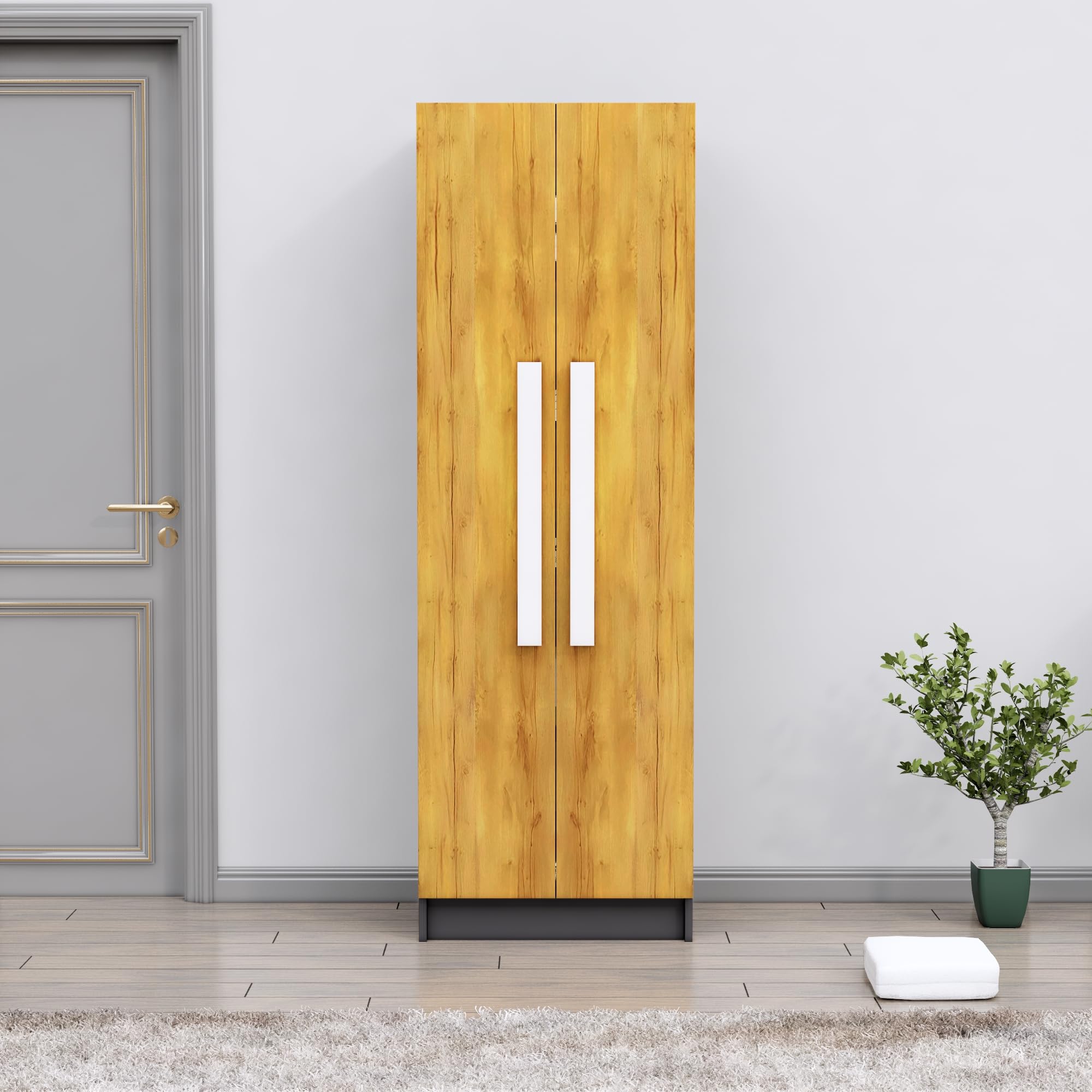 Bniture Wooden Almirah for Clothes, Door for Bedroom, 2 Door Wardrobe with 4 Shelves Huge Storage Space (46D x 60W x 182H CM) | 3 Year Warranty (Slate Grey & Giant Wood)