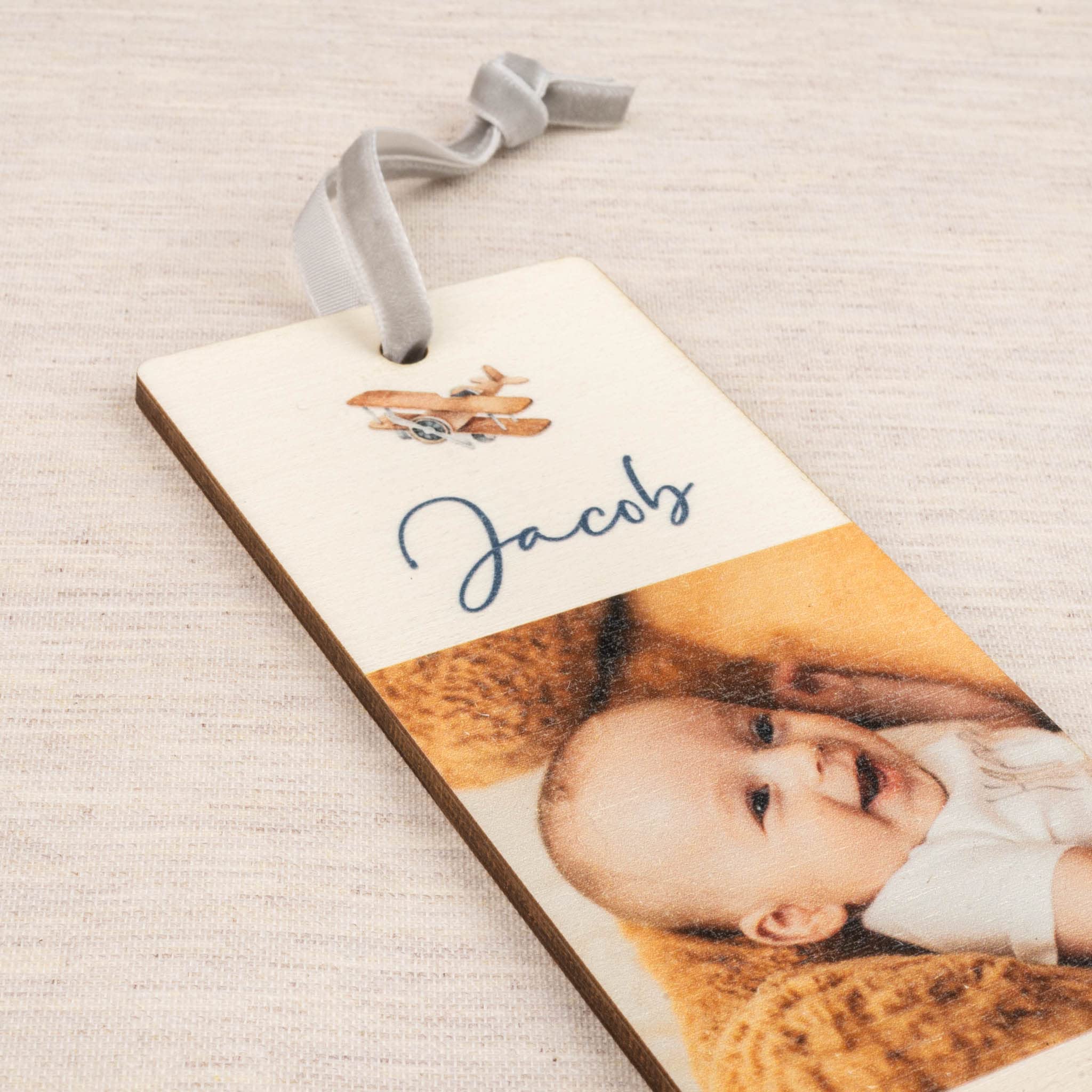 Personalizowany drewniany marker do książek z zdjęciem i tekstem na Prezent Komunię/Baptism