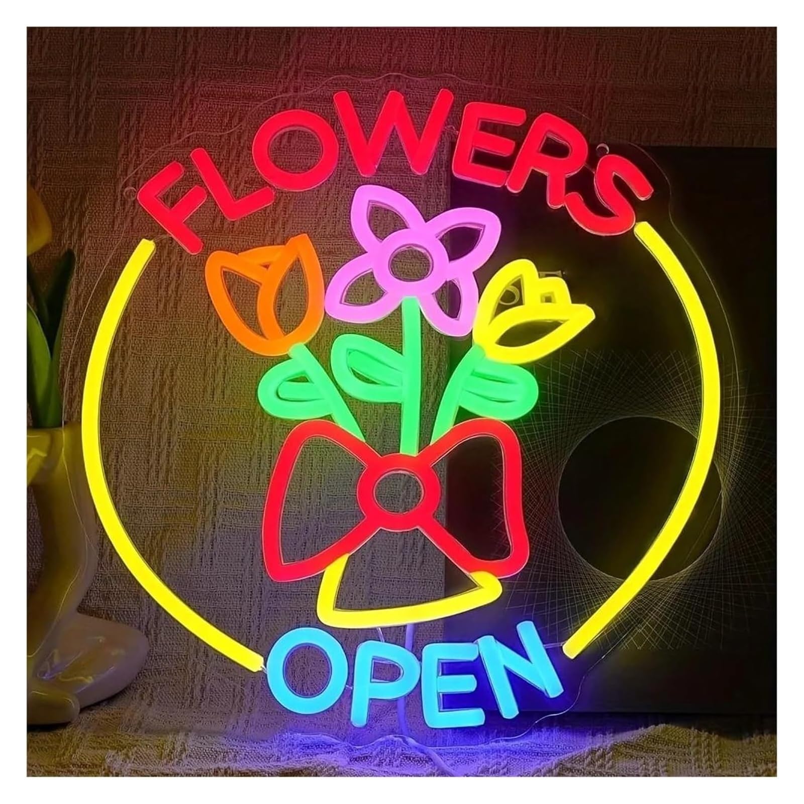 neon light sign Neon Signs Decor Sign Flowers Open Dimmable for Home