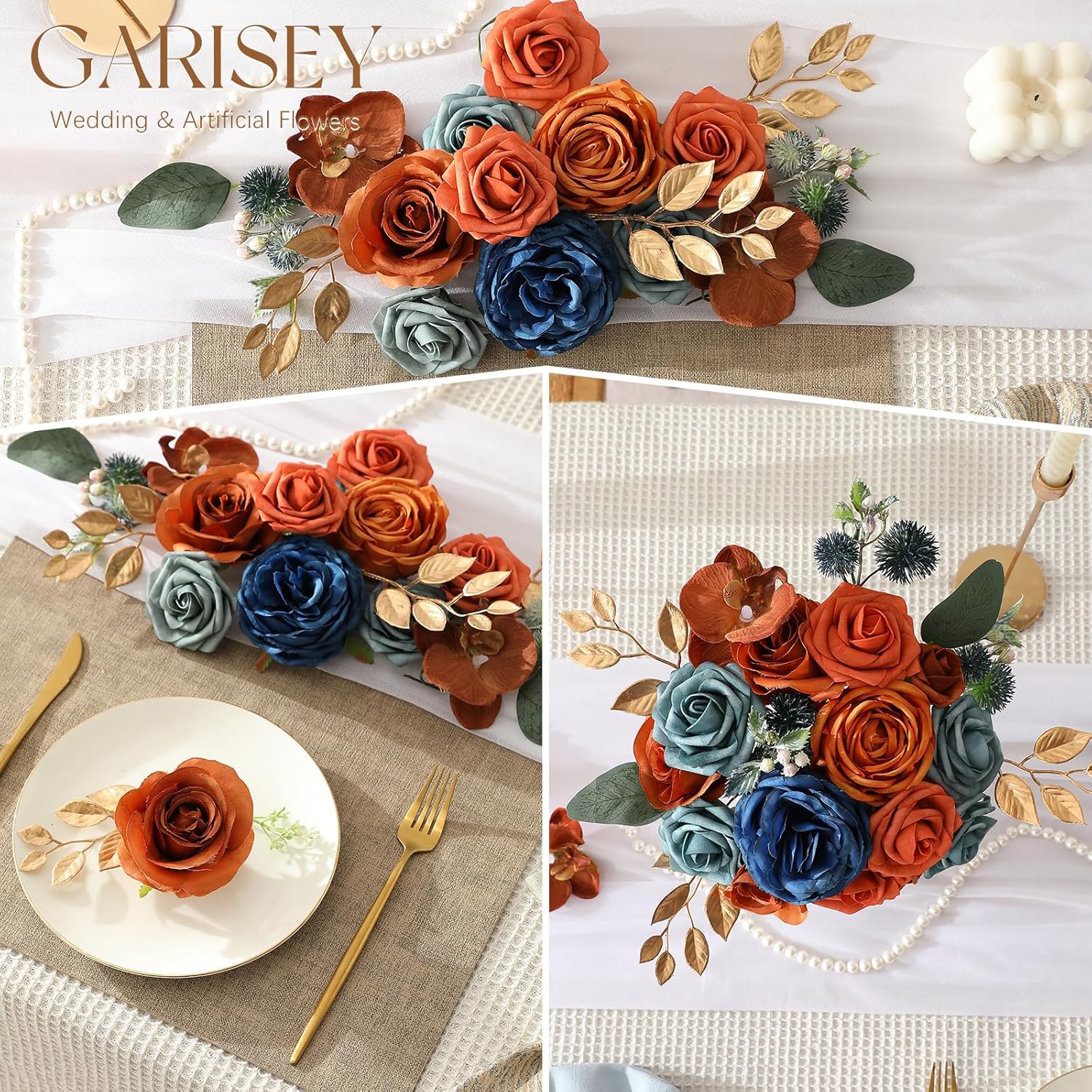 Artificial Flowers Combo for DIY Wedding Bouquets Combo Centerpieces Arrangements Party Bridal Baby Shower Home Decorations-Teal&Terracotta - Image 5