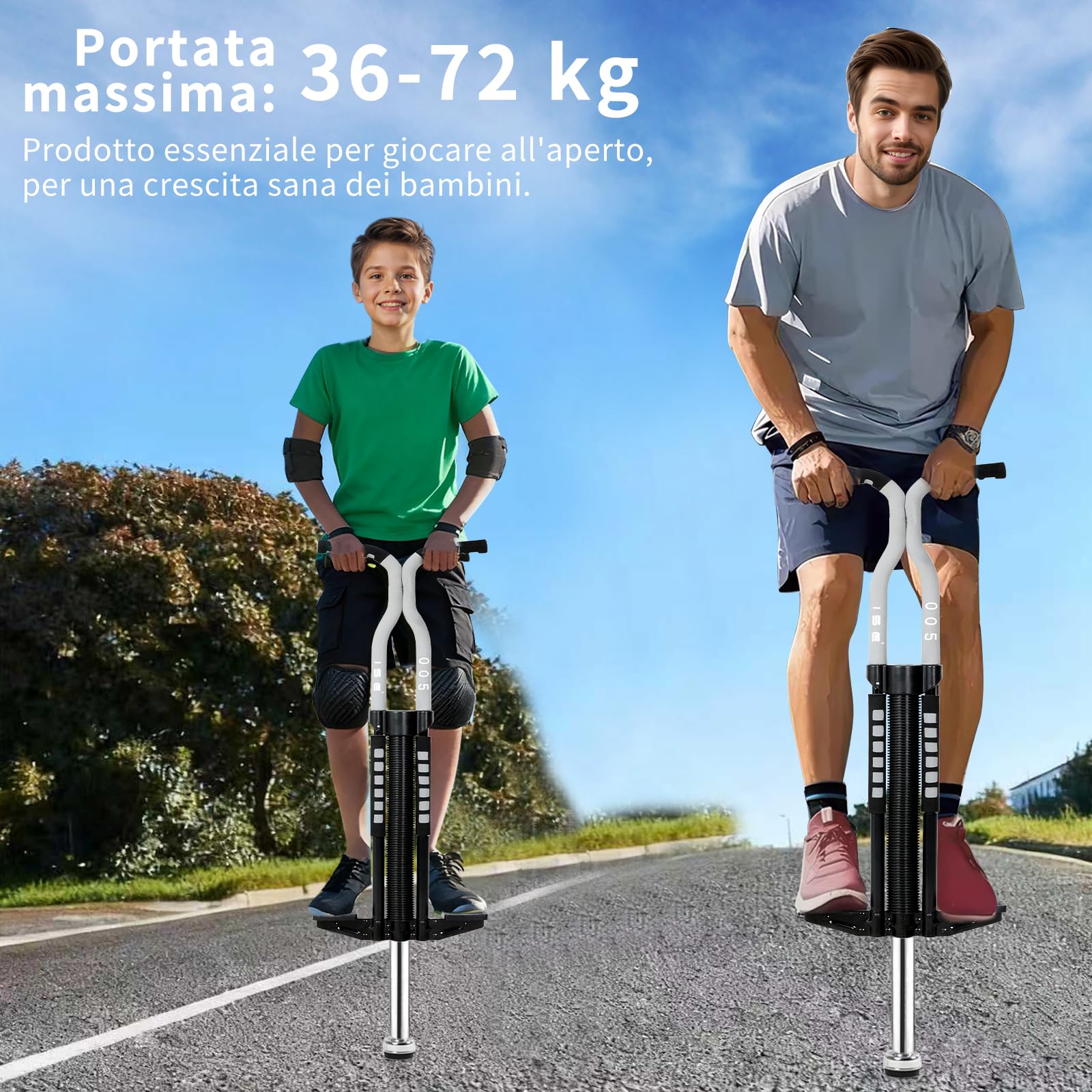 ISE Bastoncino per Saltare, Giocattoli da Esterno, intrattenimento, Bambini e Giochi Divertenti, Giochi all'Aria Aperta per Bambini, SY-ST005 (Grigio)