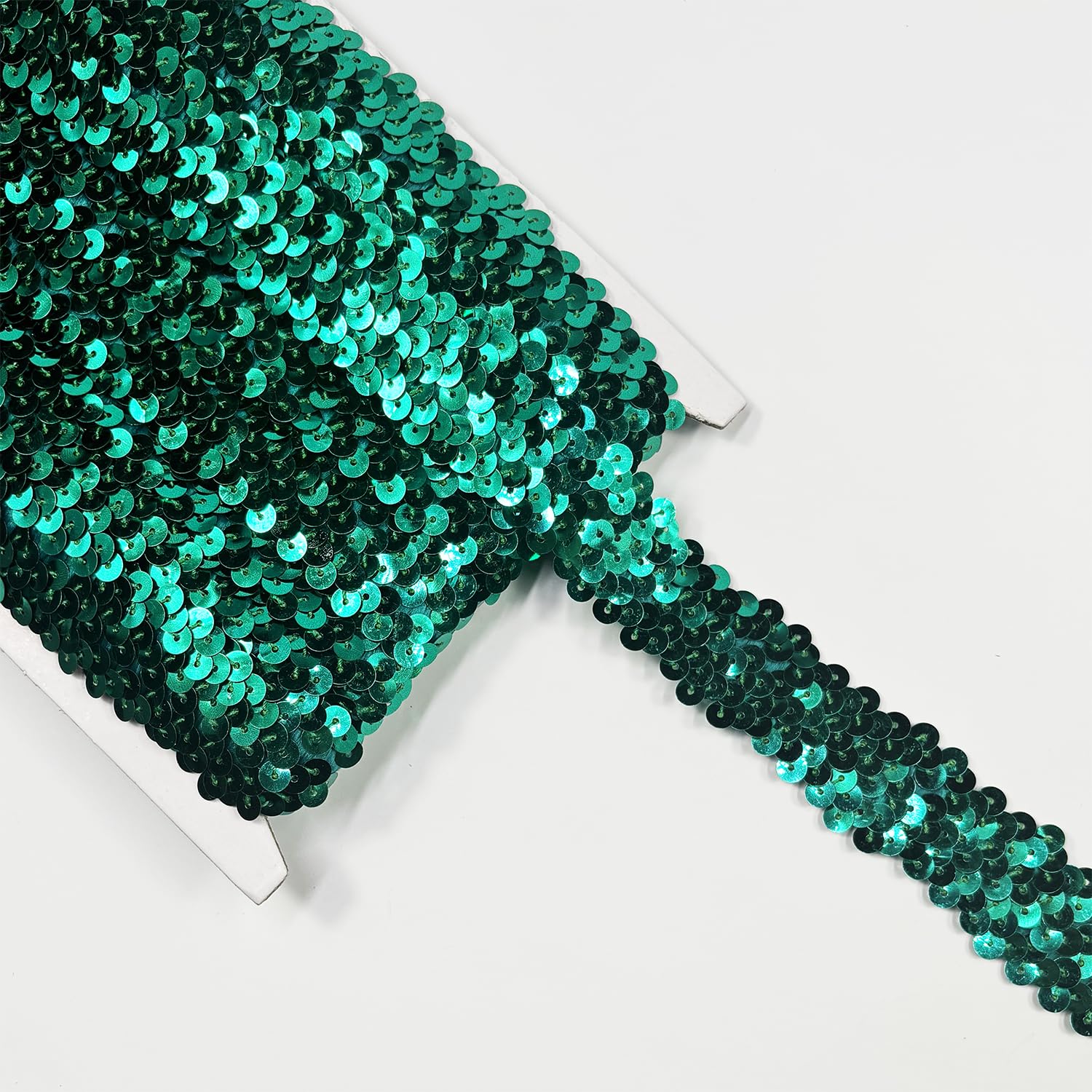 Length10 Yards,Wide 30mm/1.1 inch Peacock Green Elastic Sequin Ribbon Trim for Sewing Dress Dance Costumes Headband (Peacock Green) — image 1