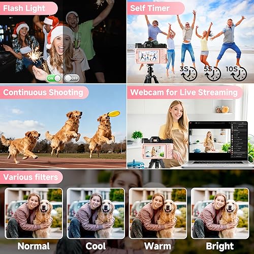Vista 6 de Cámara digital 5K para fotografía, cámara de vlogging WiFi UHD de 75 megapíxeles para YouTube, cámara compacta con pantalla abatible de 3" 180°