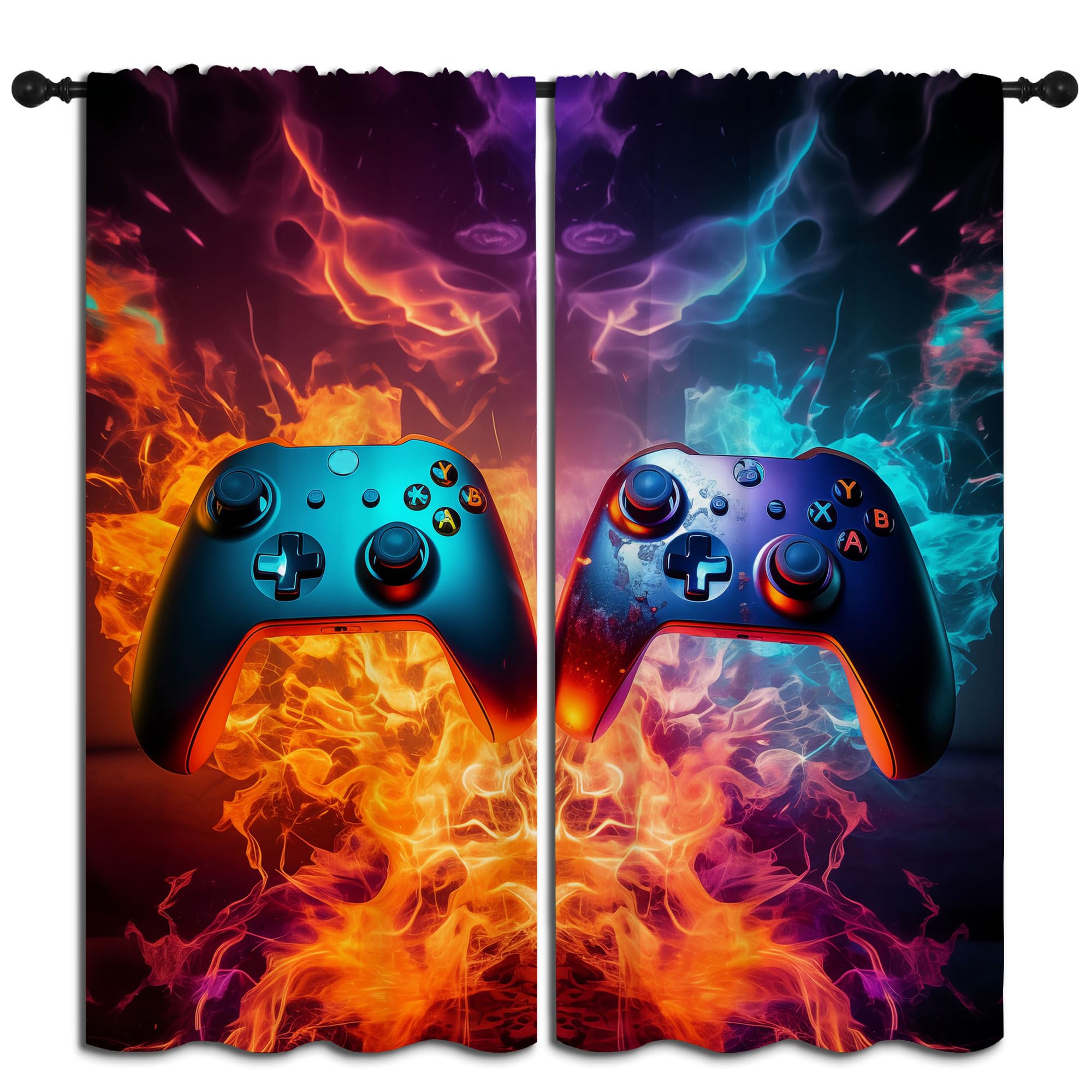 LHROOMJK Gamepad Blackout Curtains for Boys Girl Bedroom Decor,Gamer Game Joystick Abstract Art Thermal Insulated Rod Pocket Drapes Darkening Window