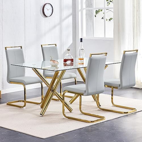 Miniatura 69 de AZmac Juego de 4 sillas de comedor modernas de cuero, sillas de cocina sin brazos, sillas de comedor con asiento acolchado tapizado y patas cromadas