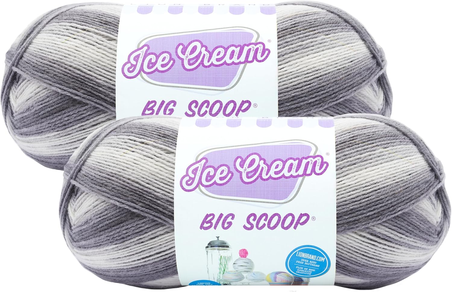 Lion Brand Yarn, Ice Cream Big Scoop, Baby Blanket Yarn, Cookies & Cream, 2 Pack