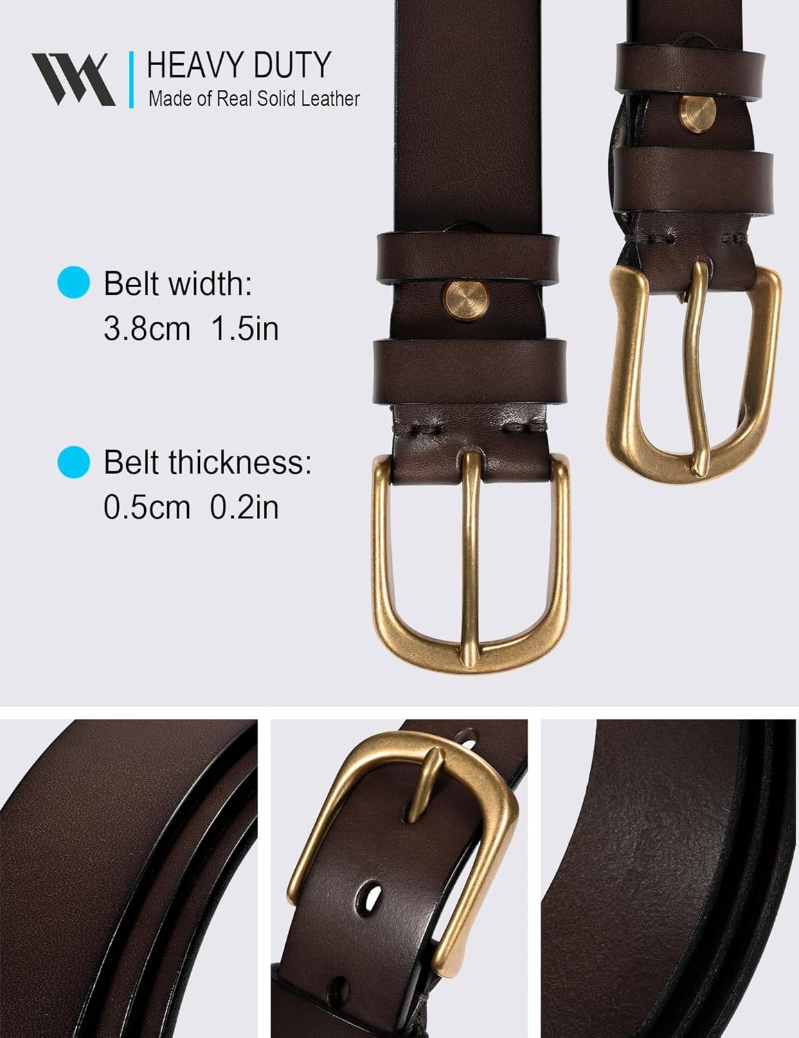 WOLFANT Thicken Full Grain Heavy Duty Casual Work Belts for Men,100% Italian Real Solid Leather