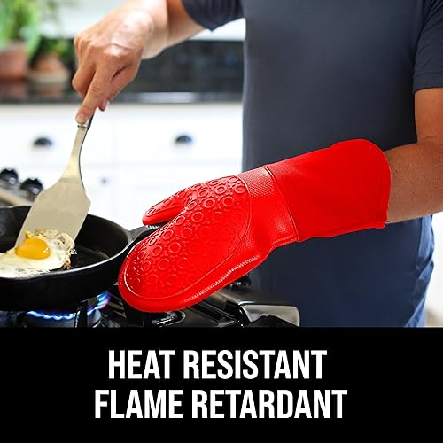 Miniatura 3 de Guantes de horno de silicona con forro de algodón acolchado  profesional resistente al calor olla de cocina soportes  1 par
