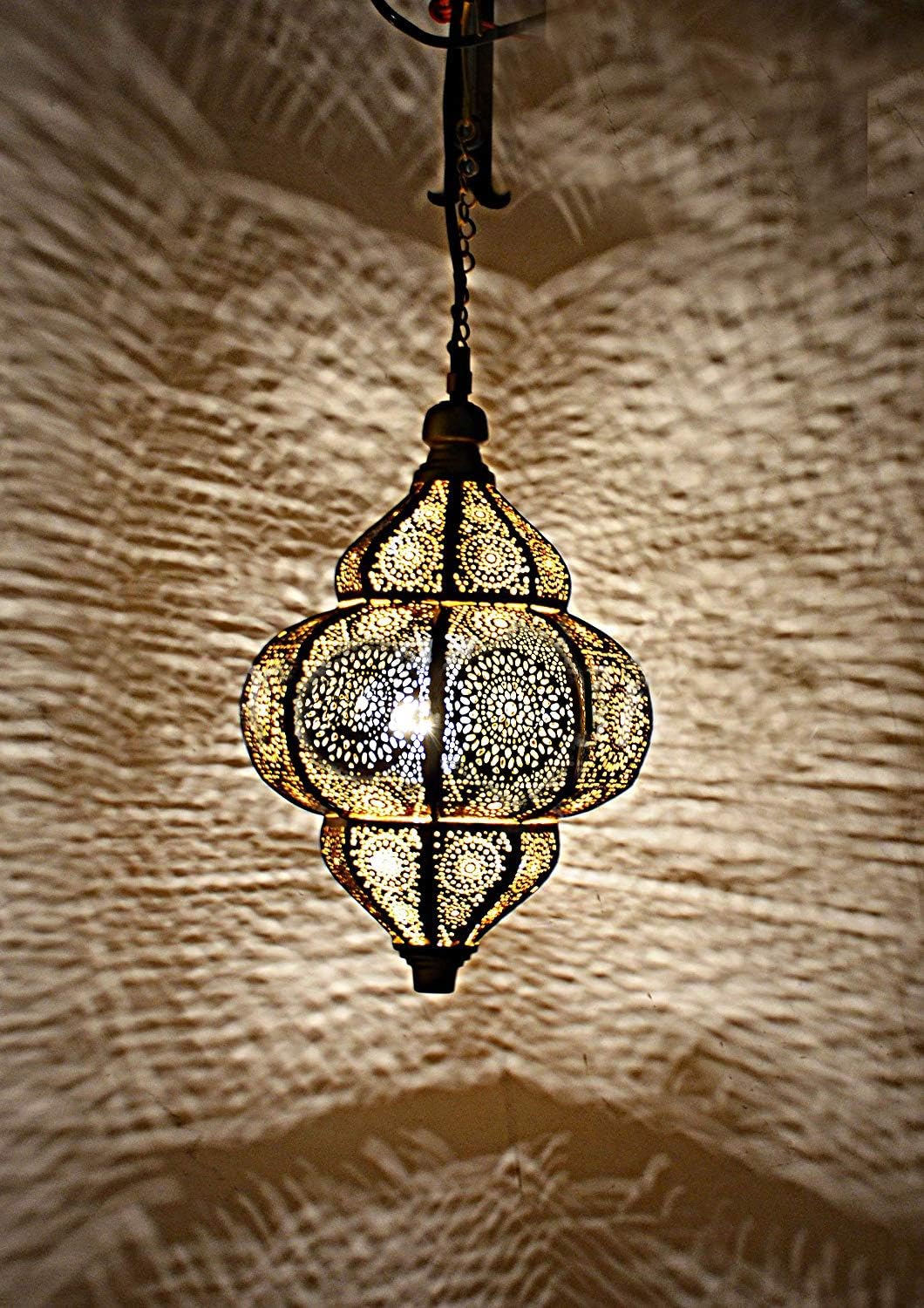 Modern Turkish Lamp, Antique Indian Moroccan Lamp, Metal Ceiling Light Hanging Lantern Lamp-Ceiling Lights Home Lantern Pendant, Oriental Arabian Hanging Lamp (33 x 25 Cm, Dark Gold)