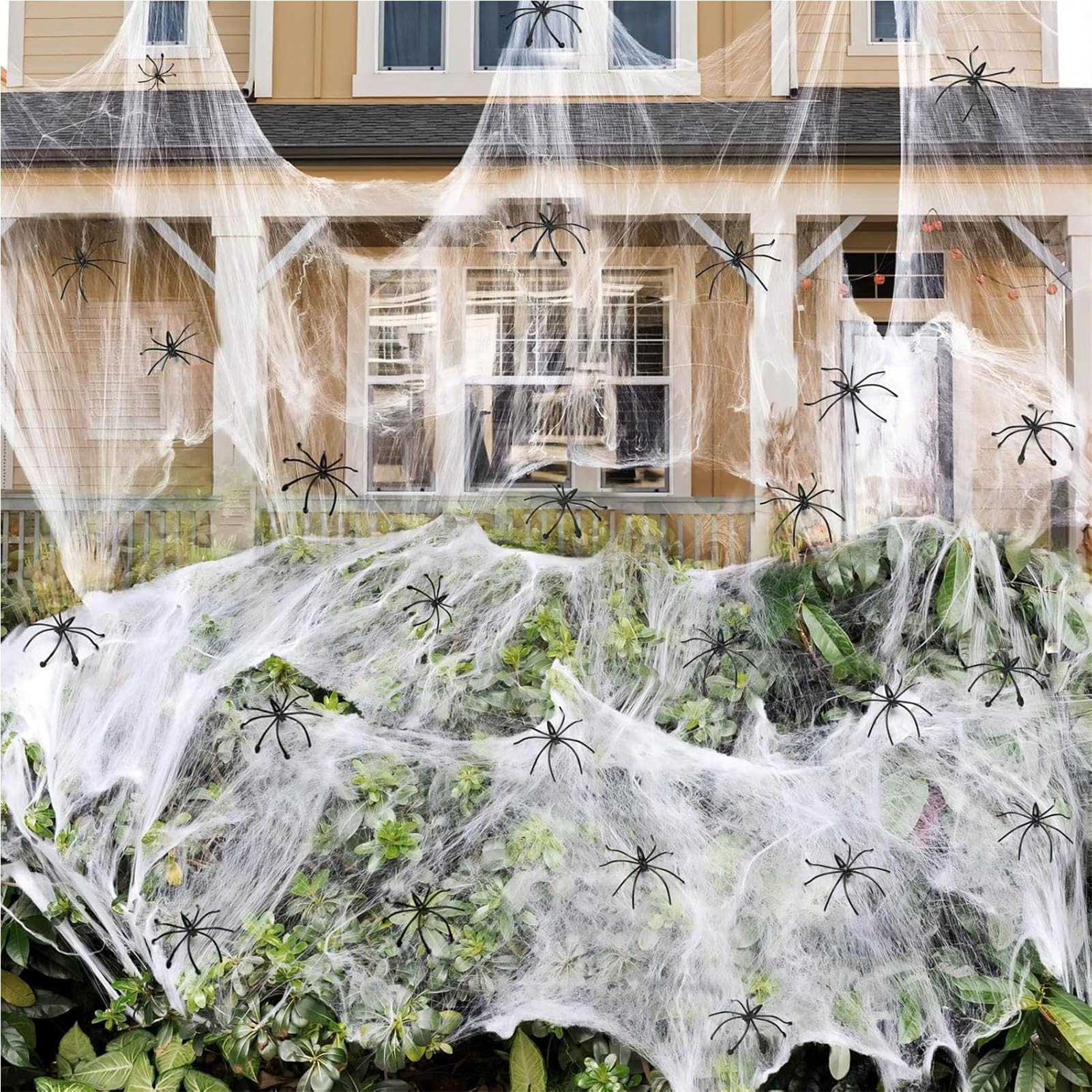 Skyearman White Halloween Decorations, Halloween Spider Web Set, 60G Cobwebs+20 Fake Spiders For Halloween Carnival Party (60G + 20Pcs)