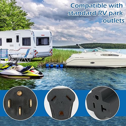 Miniatura 5 de NEMA - Adaptador en Y de 50 amperios 14-50P a TT-30R y 5-1520R, cable adaptador divisor RV 50A, cable adaptador 14-50P macho a TT-30R y 5-15R hembra