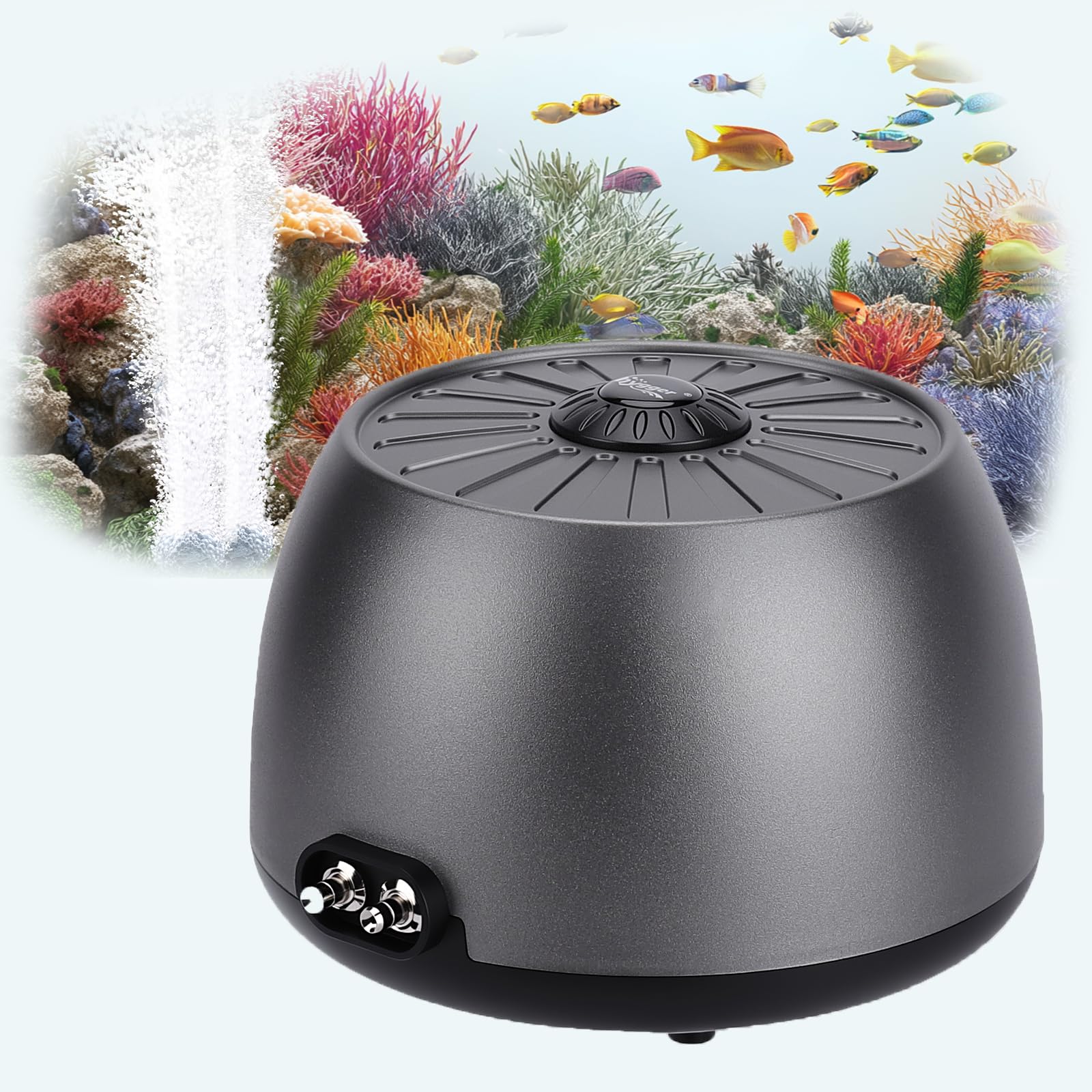 hygger Aquarium Air Pump Quiet <35 dB Fish Tank Air Pump 540 L/H with 2 Outlets, 5W Adjustable Aquarium Oxygen Aerator with Air Stone Accessories for Tank Up to 567L