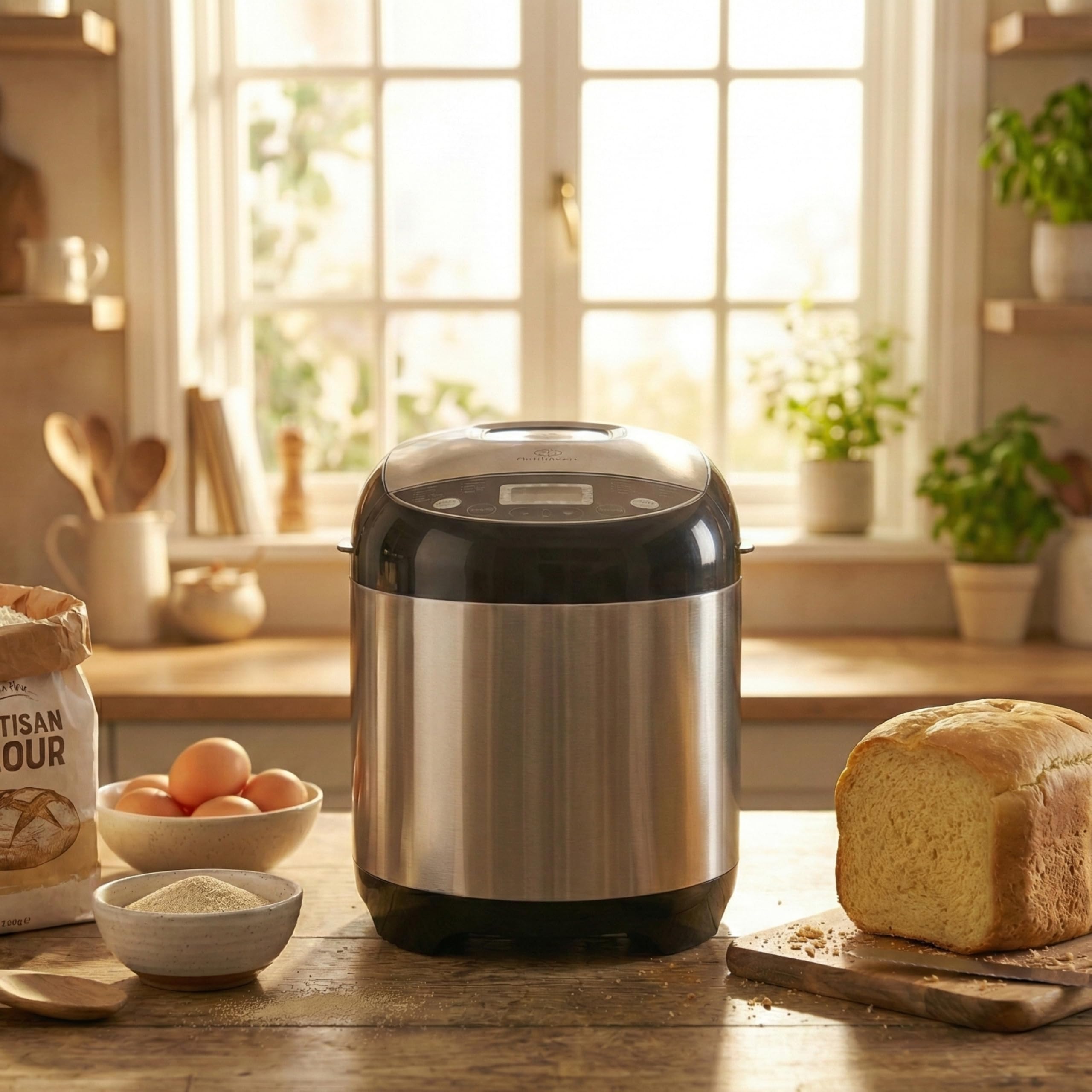 Nutrilovers NUTRI-BREAD-MAKER Edelstahl Brotbackautomat mit 19 Programmen, 3 Bräunungsstufen, Timer, 3 Brotgrößen (500g, 750g, 1000g) inkl. Rezeptbuch