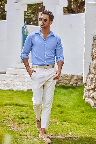 Miniatura 49 de COOFANDY Camisa Oxford de manga larga con botones para hombre, camisas de vestir de ajuste regular