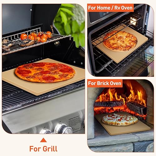Miniatura 6 de Piedra de pizza para horno y parrilla de 15 x 12 pulgadas, piedra rectangular para hornear para pan, sartén de cerámica resistente, resistente a los