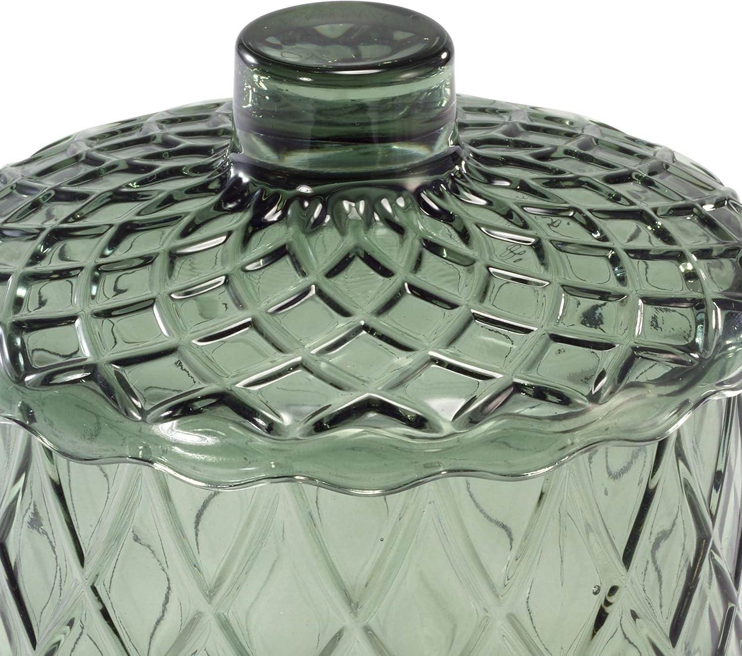 Nicole Miller – Covered Jar, Embossed Glass with Scalloped Edge & Lift-Off Lid, Decorative Storage for Bathroom, Kitchen, Bedroom or Office (Bijou Green)