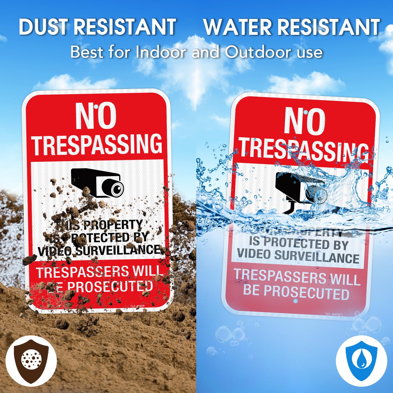 T&R Letrero grande de videovigilancia con texto en inglés "No Trespassing", 18 x 12 pulgadas, lámina reflectante de grado ingeniero, aluminio libre de óxido, resistente a la intemperie, impermeable