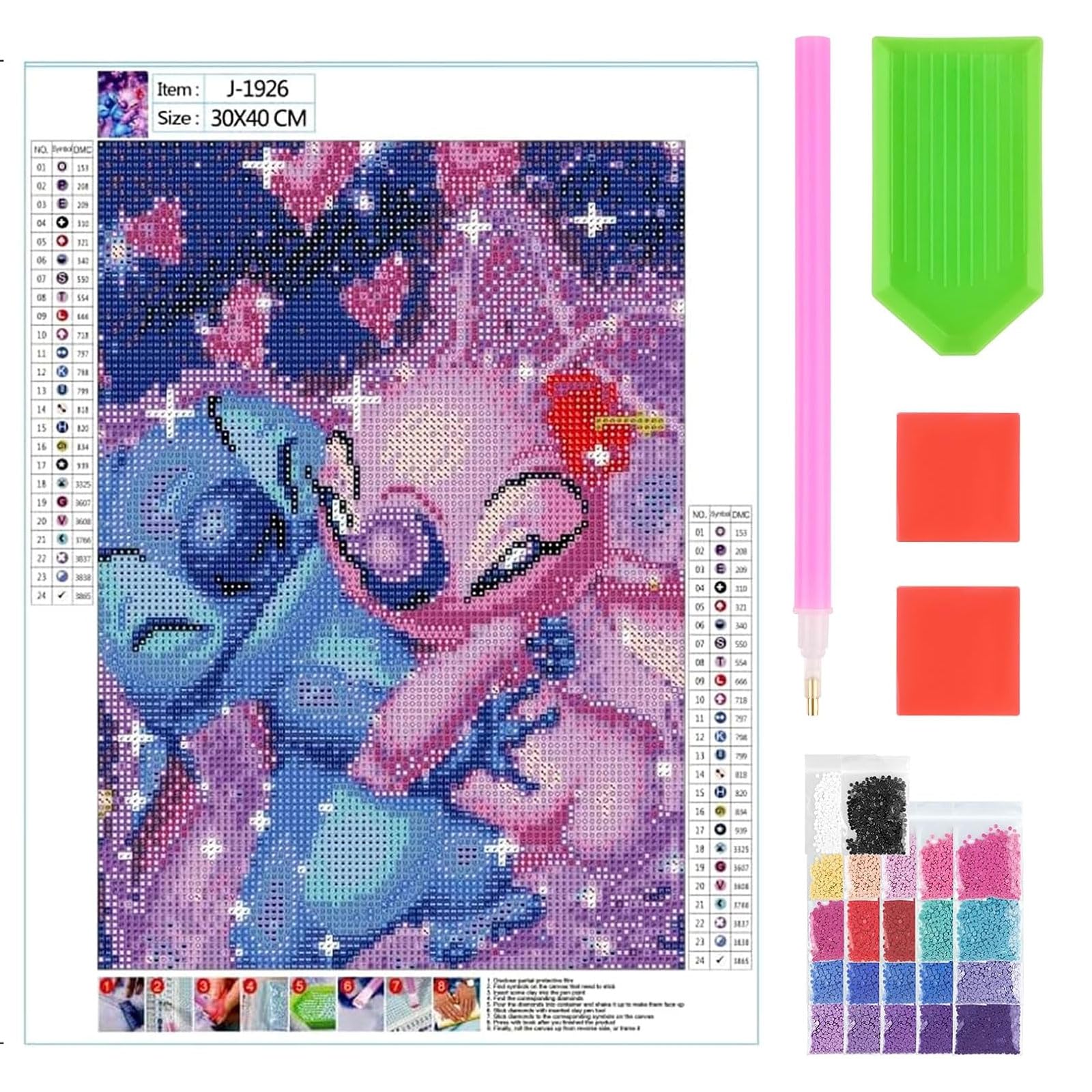 5D DIY Diamond Painting Kit Completo, Stitch Pintura De Diamante, DIY Cristal Pintura De Diamante Para Adultos, Dibujos Animados Bricolaje Diamond Painting Para Decoración De Pared Del Hogar 40x30cm