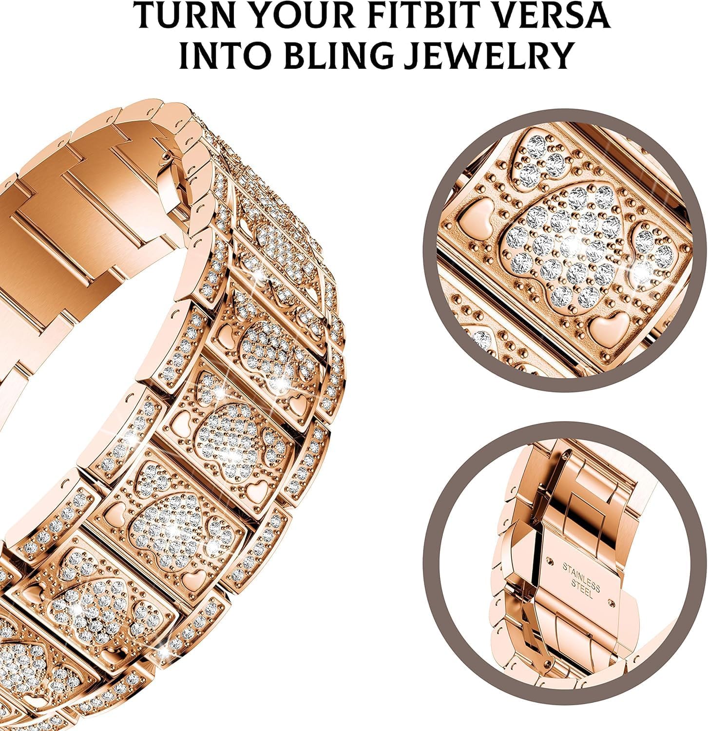 Compatible with Versa 4/Versa 3/Versa 2 Bands Women Dressy Stainless Steel Bling Band Bracelet Replacement Wristband for Fitbit Sense 2/1/ Versa Lite - Image 2