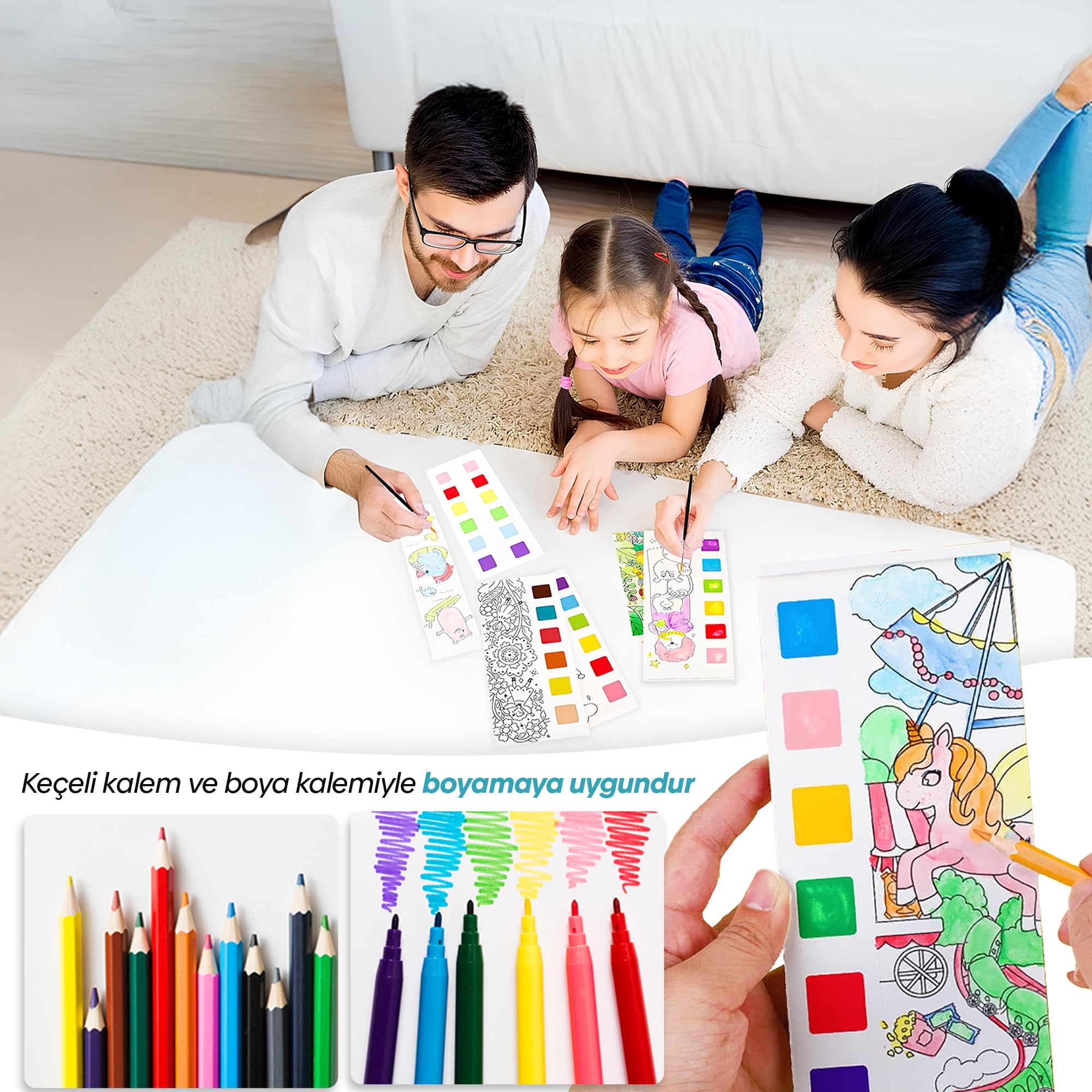 Animokids Renk Paletli Sulu Boya Kitabı + Fırça, 12 Sayfa Boyama Kitabı, Aktivite Boyama Seti, Çocuk