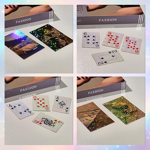 Miniatura 74 de 24 hojas laminadas holográficas transparentes holográficas, autoadhesivas, película de vinilo impermeable con purpurina transparente para papel