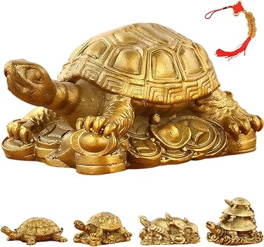 Pyrite Tortoise Statue Brass Turtle Figurine, Lucky Crystal Feng Shui Crystal Decor for Home Office Desk Shelf, Symbol of Wealth Prosperity & Luck, Tea Pet Animal Sculpture Gift A