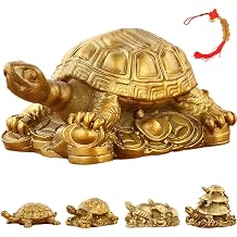 Pyrite Tortoise Statue Brass Turtle Figurine, Lucky Crystal Feng Shui Crystal Decor for Home Office Desk Shelf, Symbol of Wealth Prosperity & Luck, Tea Pet Animal Sculpture Gift A
