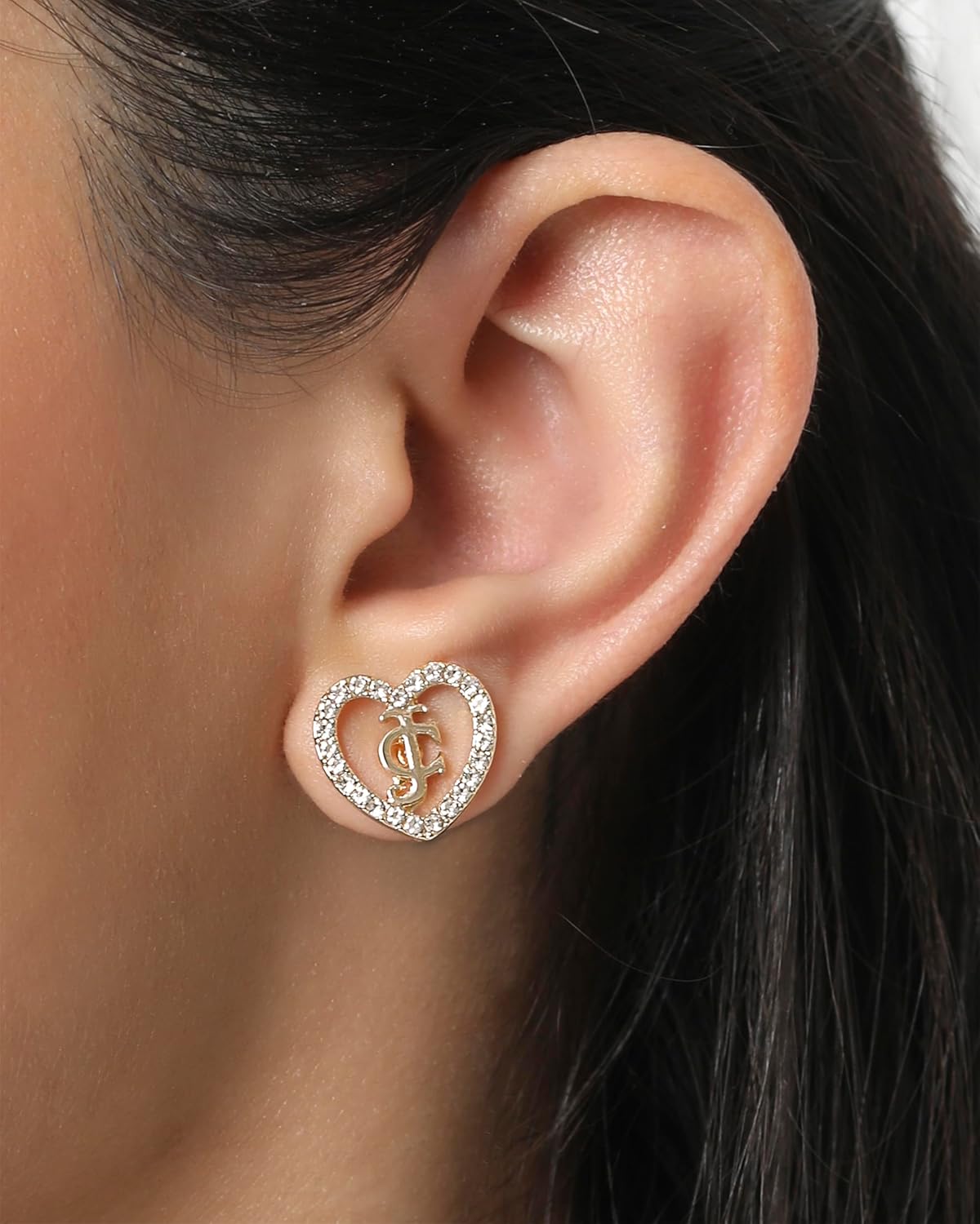 Juicy Couture Clear Stones Logo Heart Necklace 18+2" and Heart Stud Earrings for Women, Valentines Day Gifts for Her - Image 3