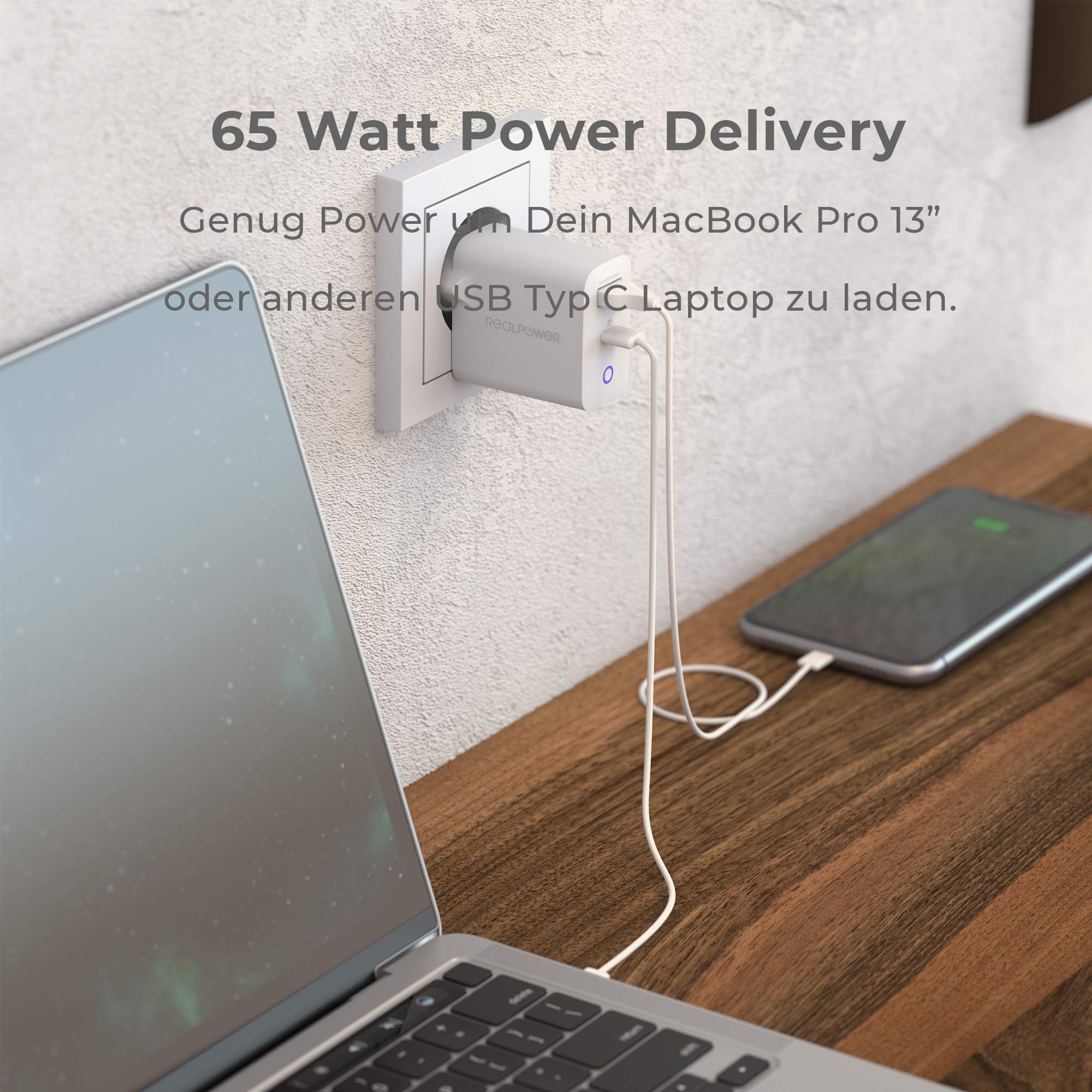 CARGADOR DE PARED REALPOWER PC-65 GAN